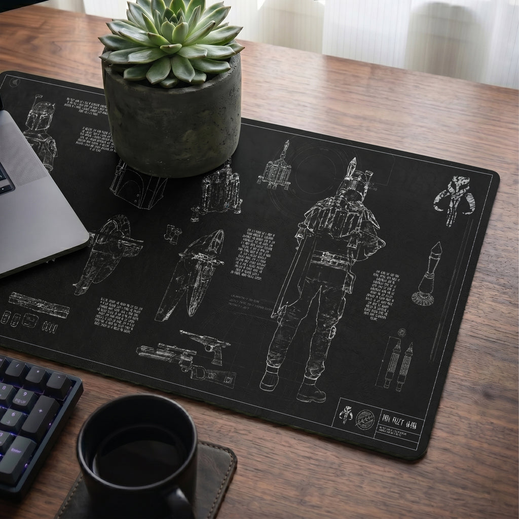 Boba Fett's Armor Blueprint Desk Mat - Star Wars Office Accessory Father's Day Gift