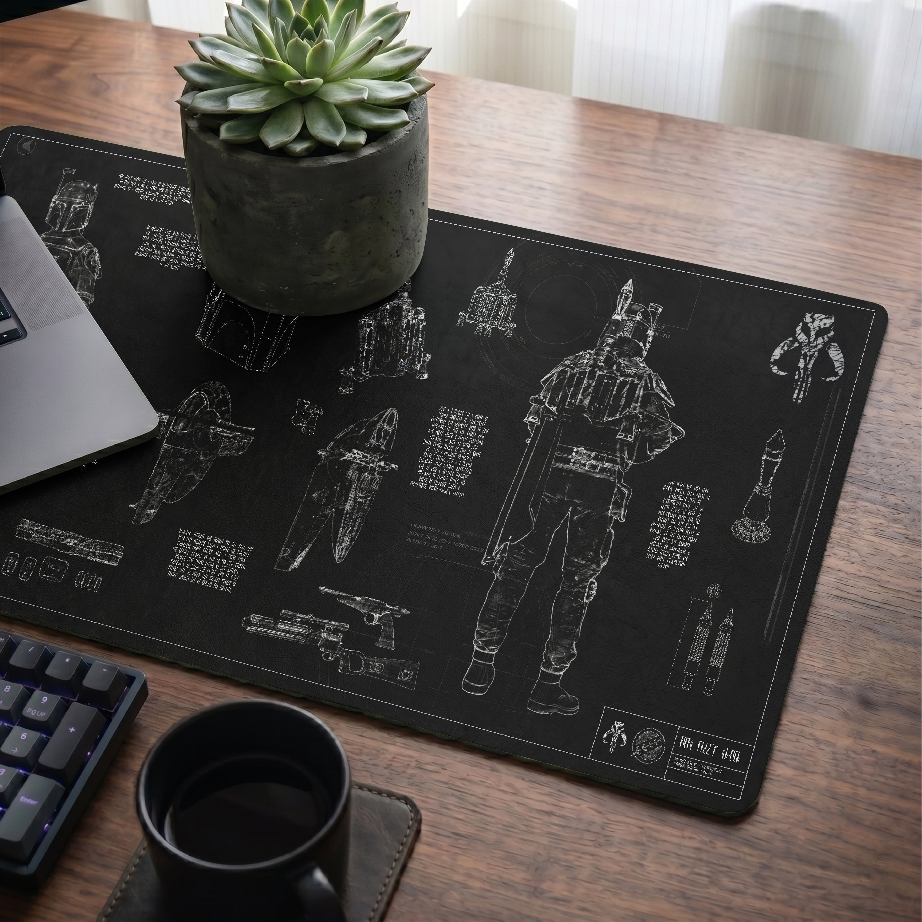 Boba Fett's Armor Blueprint Desk Mat - Star Wars Office Accessory Father's Day Gift