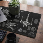 T-65B X-Wing Starfighter Blueprint Desk Mat - Star Wars Office Accessory Father's Day Gift