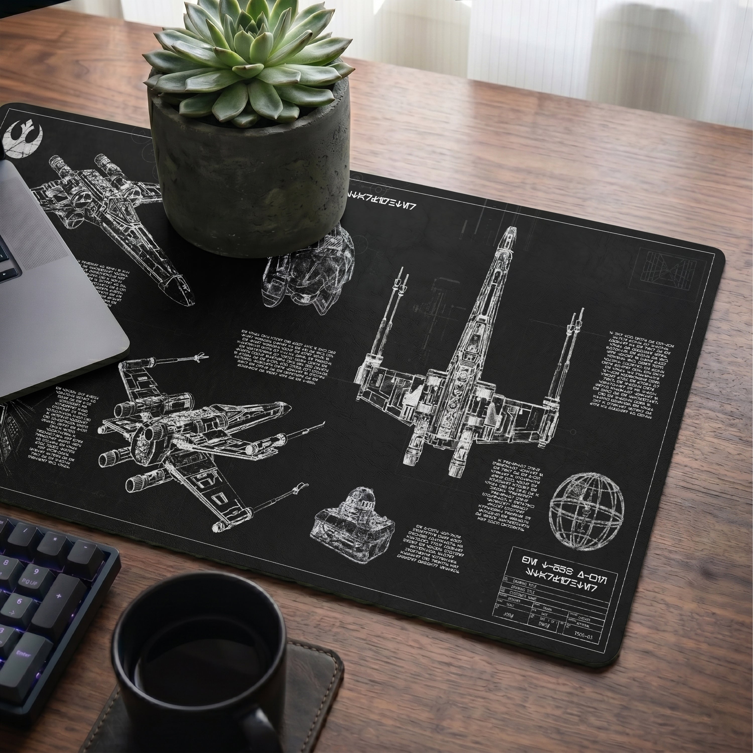 T-65B X-Wing Starfighter Blueprint Desk Mat - Star Wars Office Accessory Father's Day Gift
