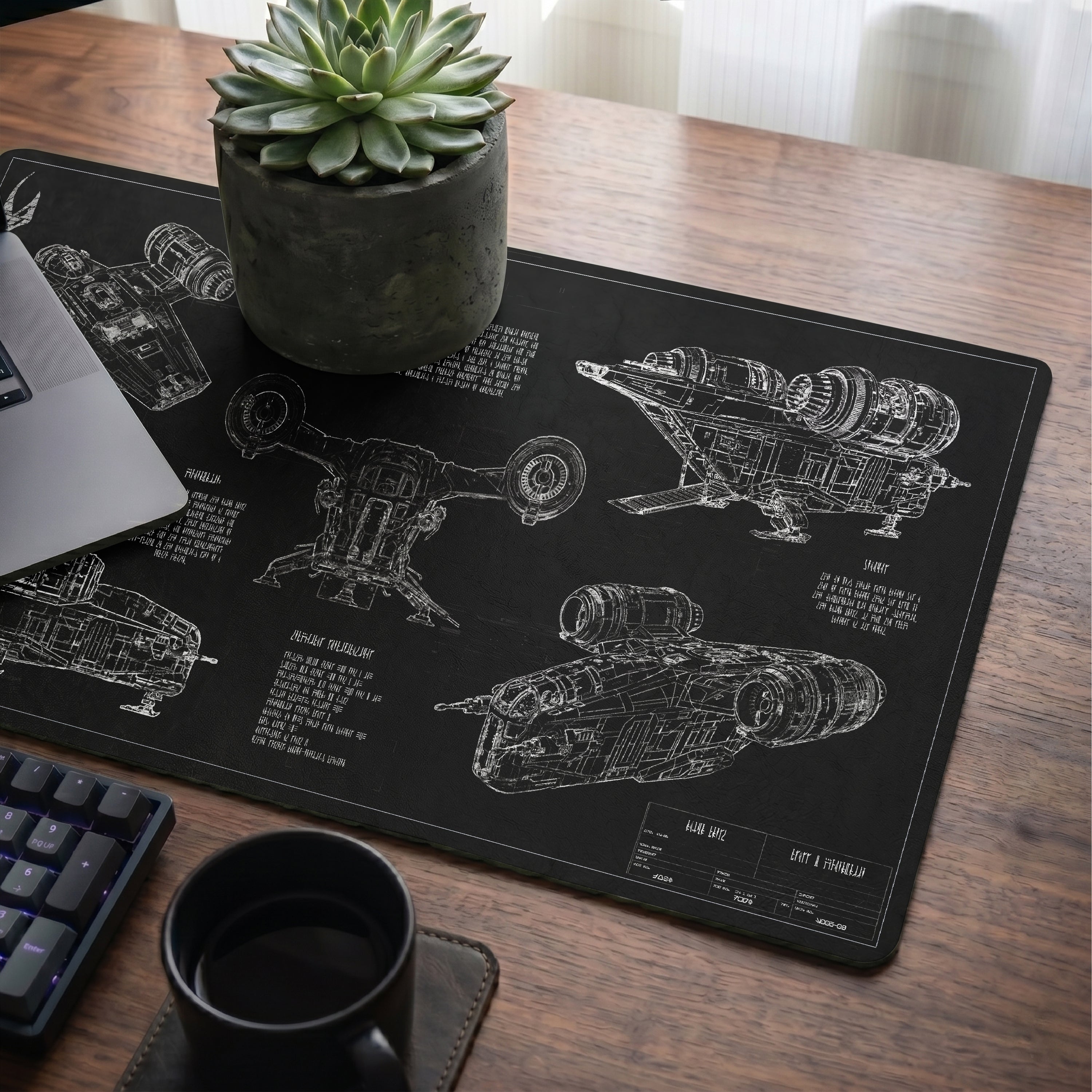 Razor Crest Blueprint Desk Mat - Star Wars Office Accessory Father's Day Gift