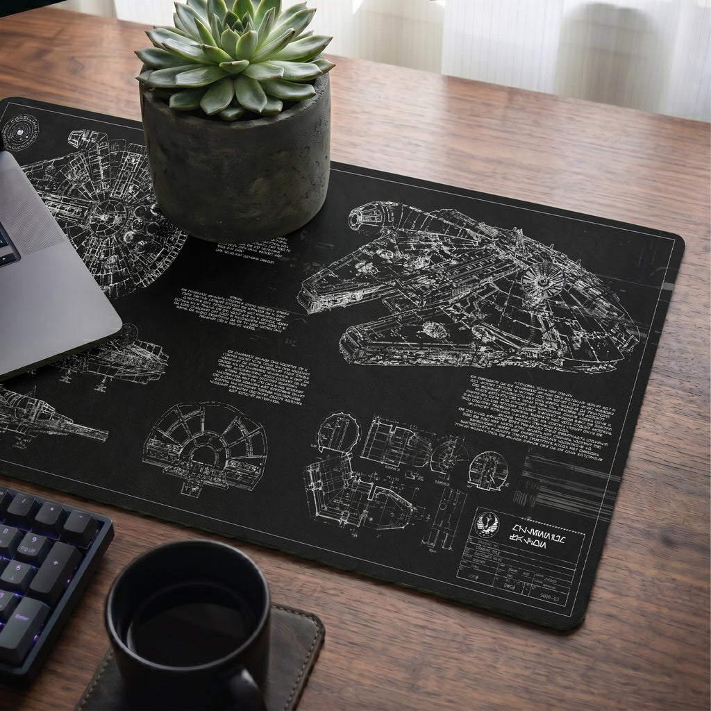 Millennium Falcon Blueprint Desk Mat - Star Wars Office Accessory Father's Day Gift