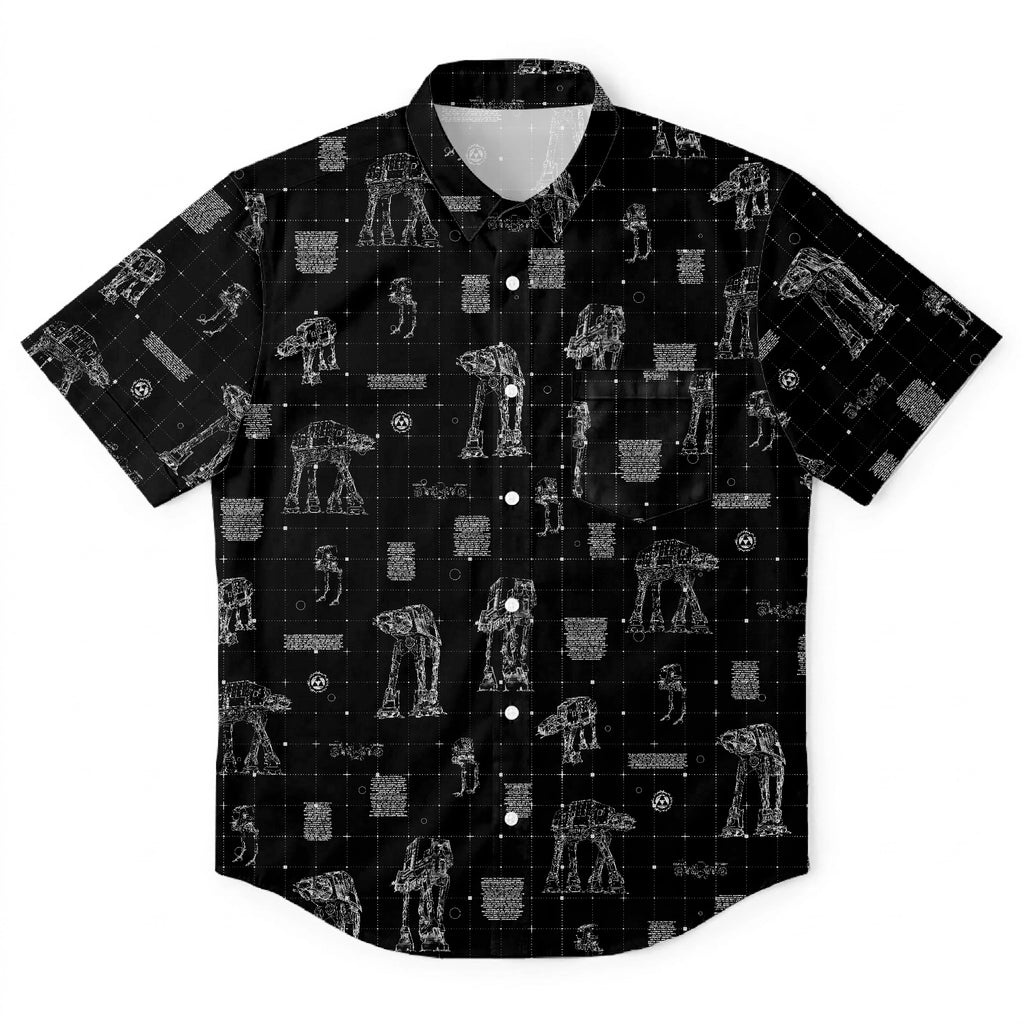 AT-AT Blueprint Hawaiian Shirt with Pocket - Star Wars Schematic Button Down Shirt