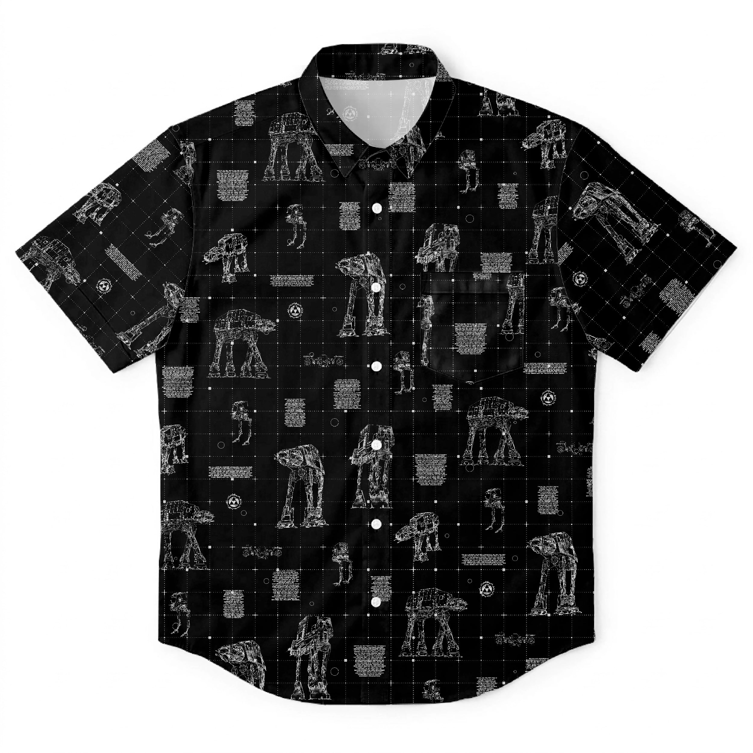 AT-AT Blueprint Hawaiian Shirt with Pocket - Star Wars Schematic Button Down Shirt