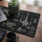 T-65B X-Wing Starfighter Blueprint Desk Mat - Galactic Office Accessory