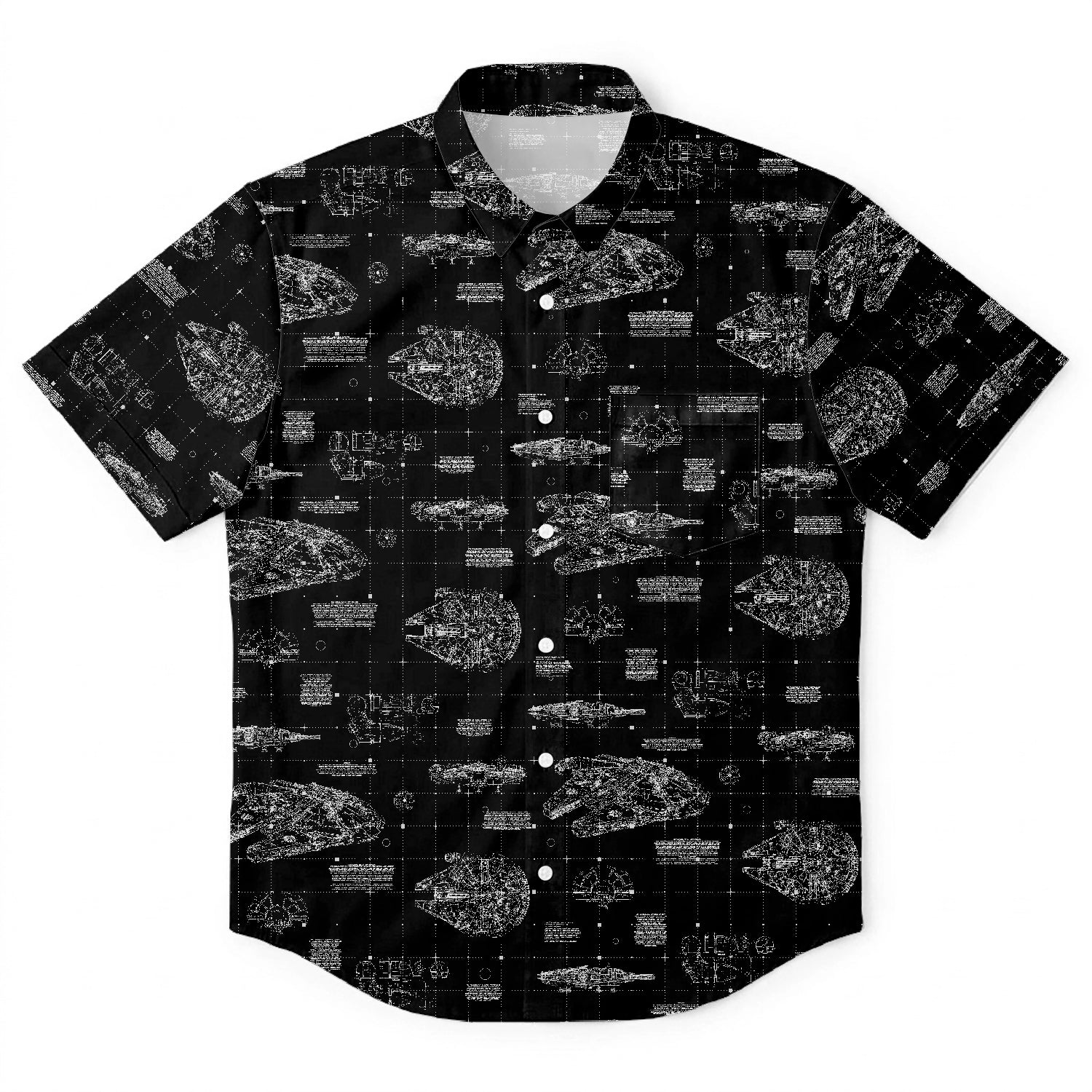 Millennium Falcon Blueprint Hawaiian Shirt with Pocket - Star Wars Schematic Button Down Shirt