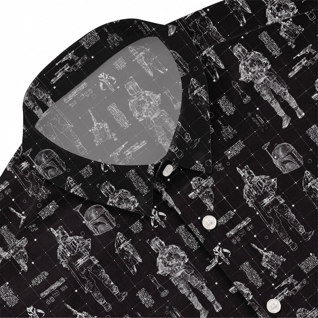 Boba Fett Equipment Blueprint Hawaiian Shirt with Pocket - Galactic Schematic Button Down Shirt
