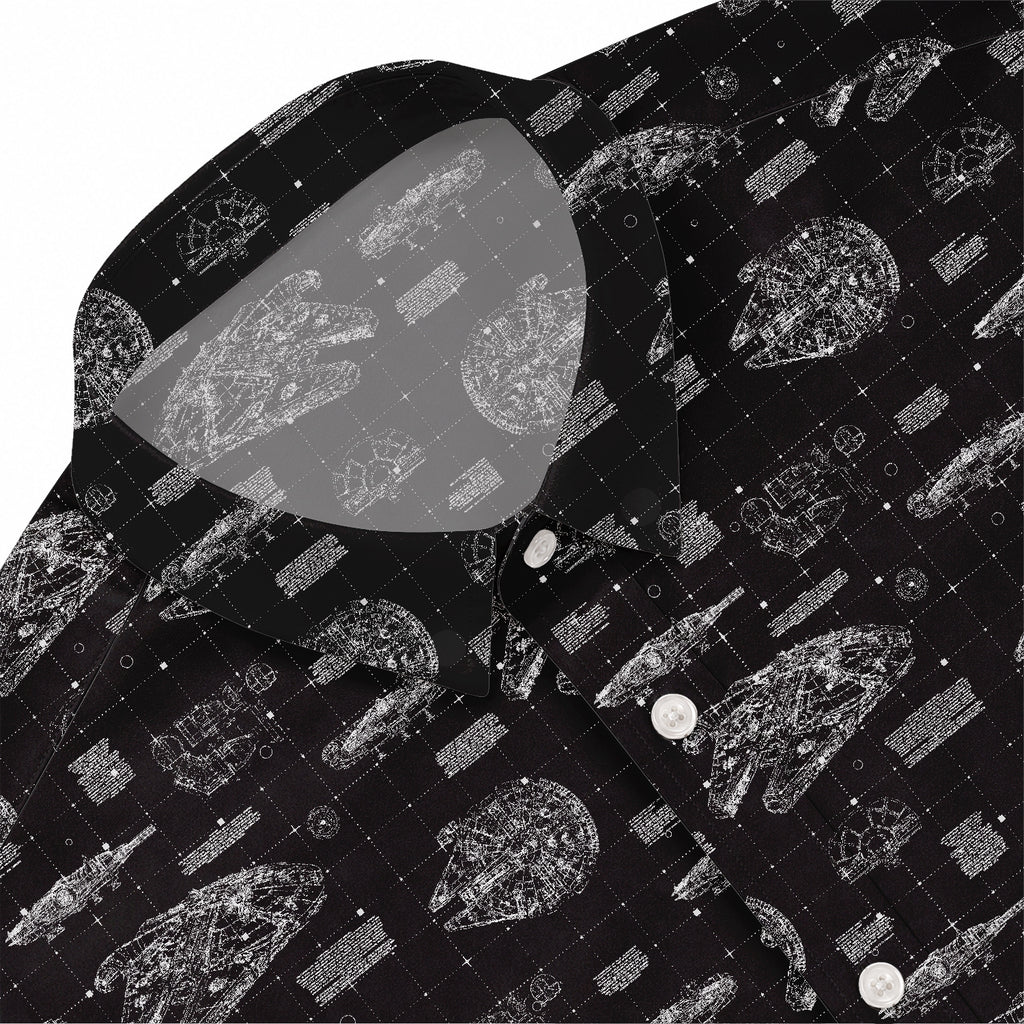 Millennium Falcon Blueprint Hawaiian Shirt with Pocket - Star Wars Schematic Button Down Shirt