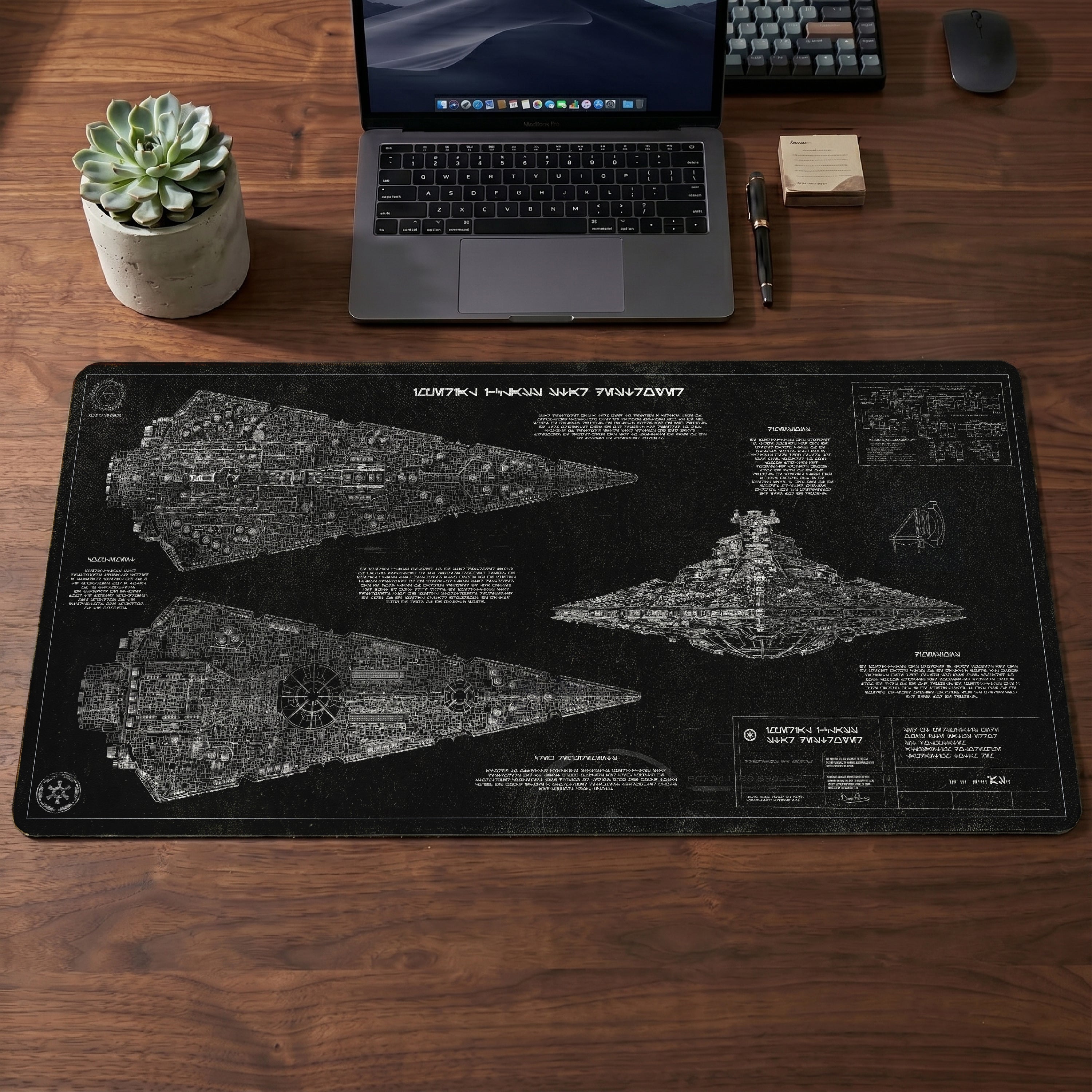 Imperial I-Class Star Destroyer Blueprint Desk Mat - Star Wars Office Accessory Father's Day Gift