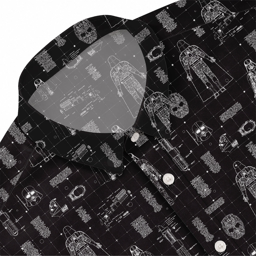 Darth Vader's Equipment Blueprint Hawaiian Shirt with Pocket - Galactic Schematic Button Down Shirt