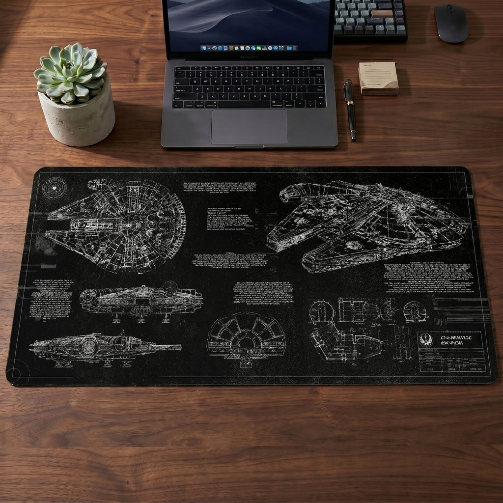 Millennium Falcon Blueprint Desk Mat - Star Wars Office Accessory Father's Day Gift