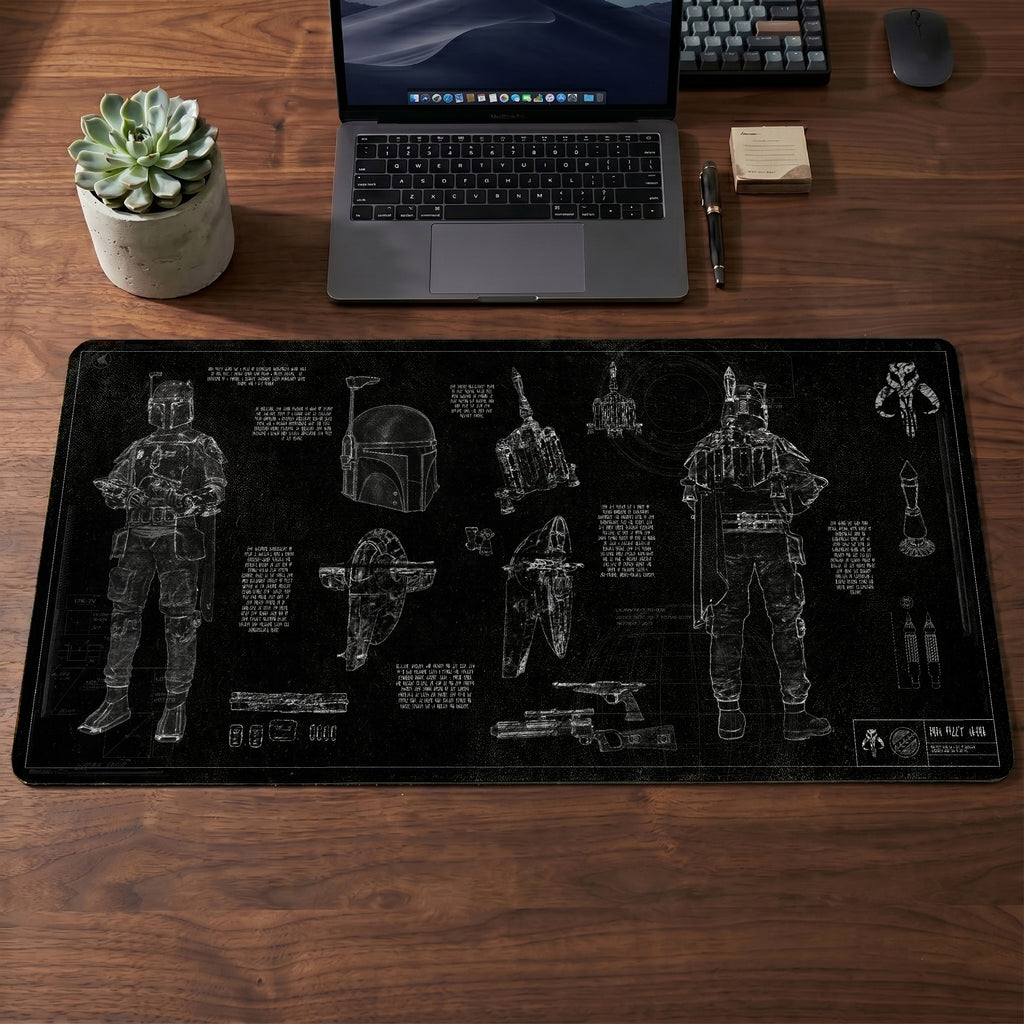 Boba Fett's Armor Blueprint Desk Mat - Star Wars Office Accessory Father's Day Gift