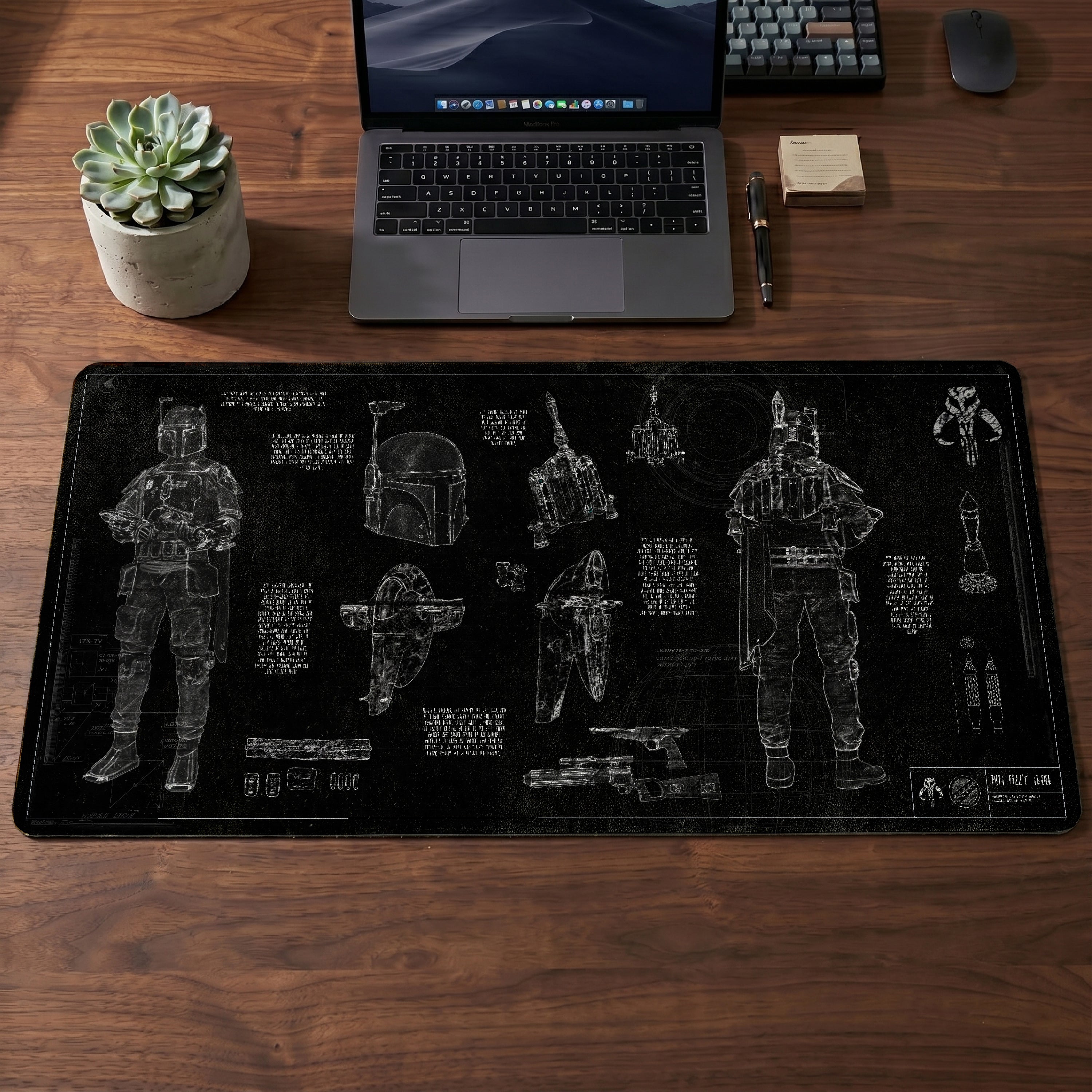 Boba Fett's Armor Blueprint Desk Mat - Star Wars Office Accessory Father's Day Gift