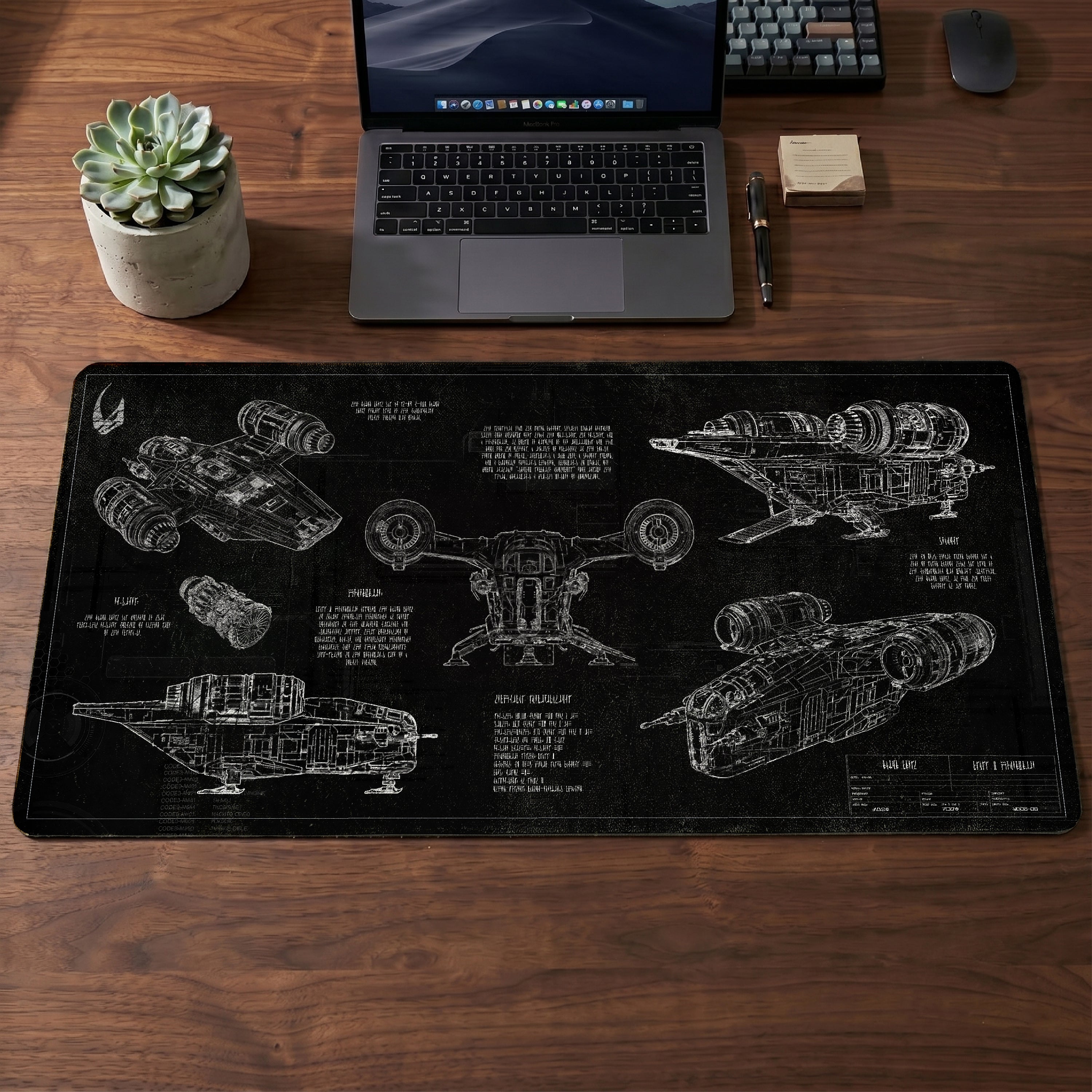 Razor Crest Blueprint Desk Mat - Star Wars Office Accessory Father's Day Gift