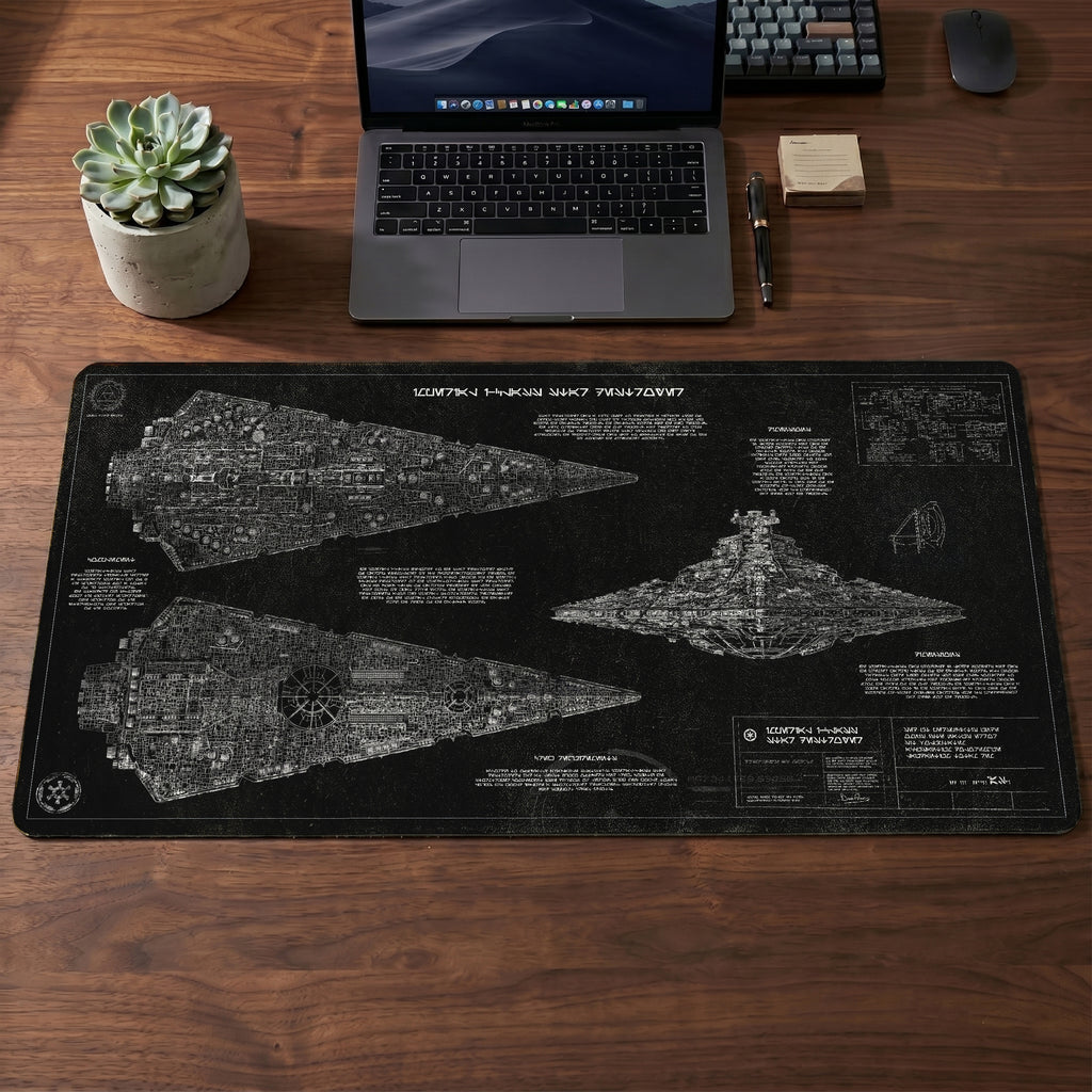 Imperial I-Class Star Destroyer Blueprint Desk Mat - Galactic Office Accessory