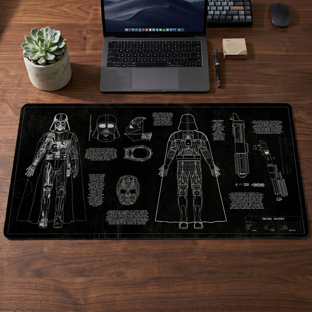 Darth Vader's Equipments Blueprint Desk Mat - Star Wars Office Accessory Father's Day Gift