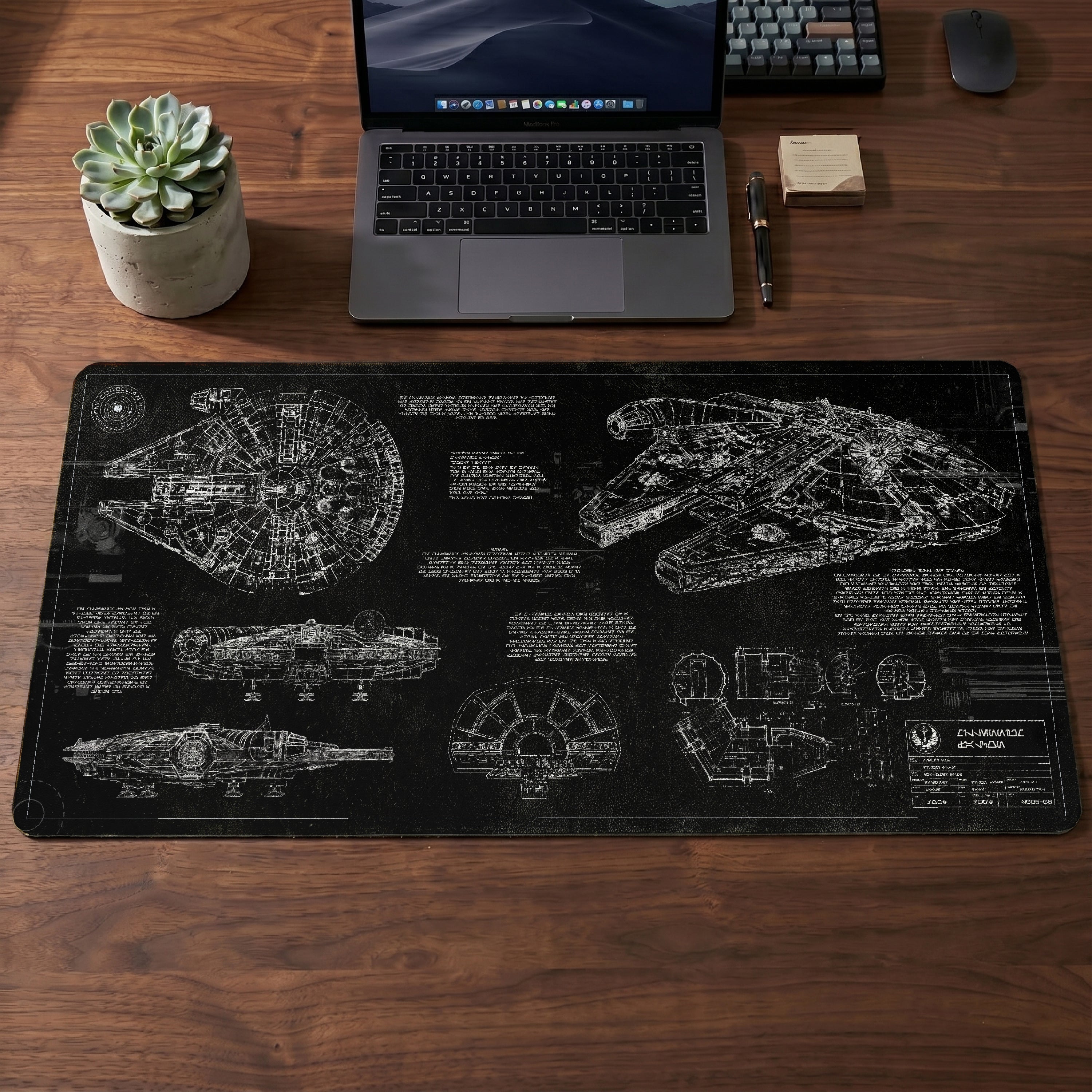 Millennium Falcon Blueprint Desk Mat - Star Wars Office Accessory Father's Day Gift