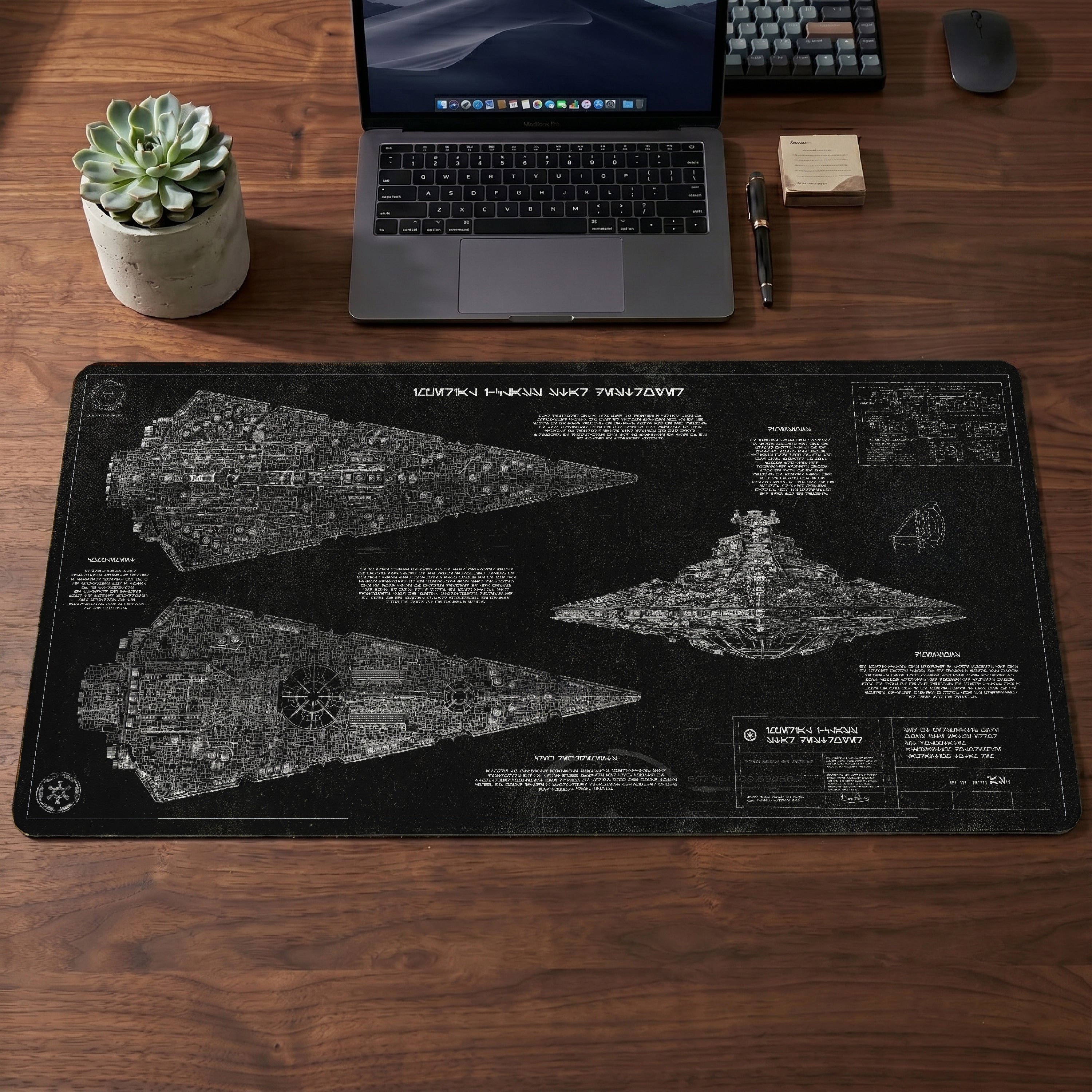 Imperial I-Class Star Destroyer Blueprint Desk Mat - Star Wars Office Accessory Father's Day Gift