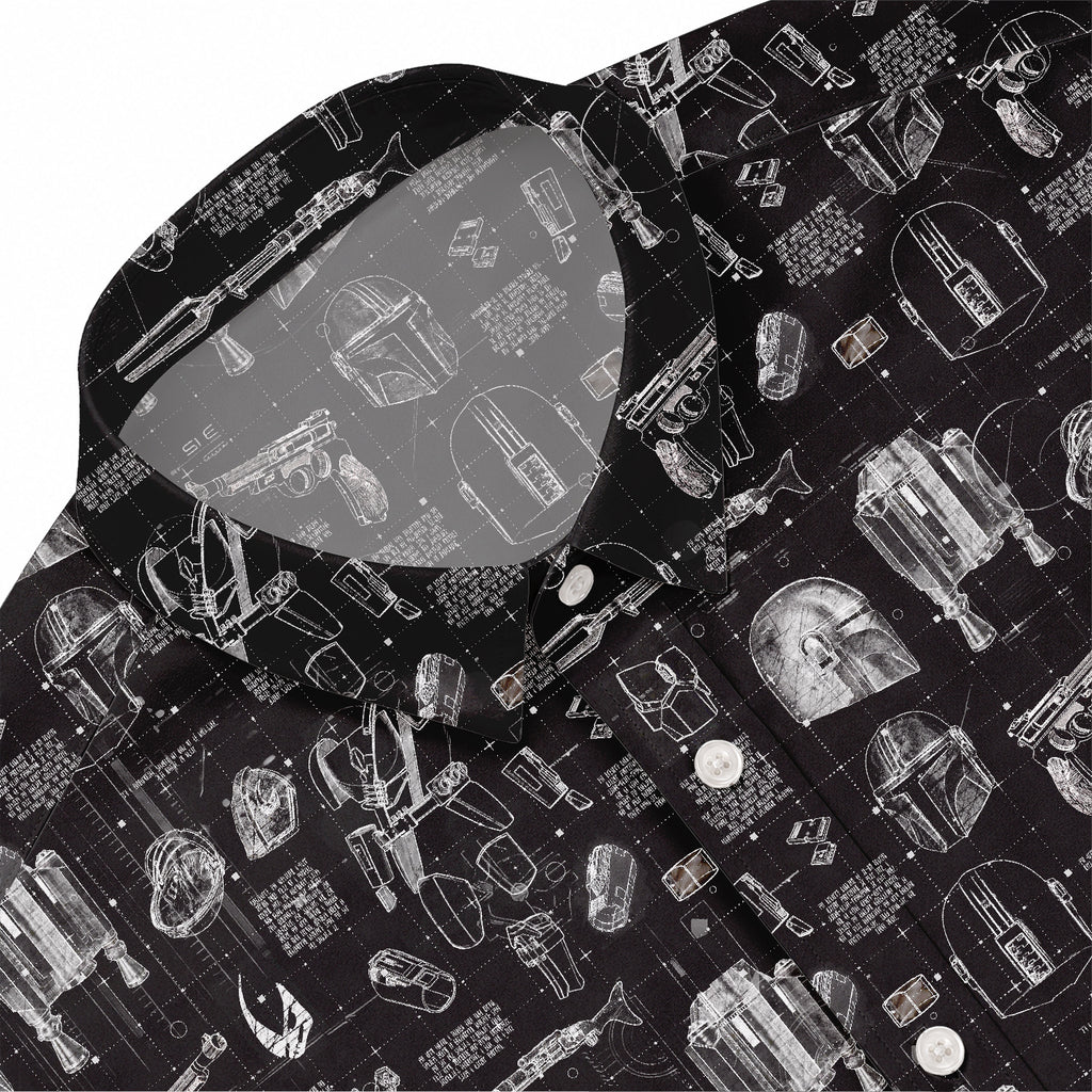 Mando Equipment Blueprint Hawaiian Shirt with Pocket - Galactic Schematic Button Down Shirt