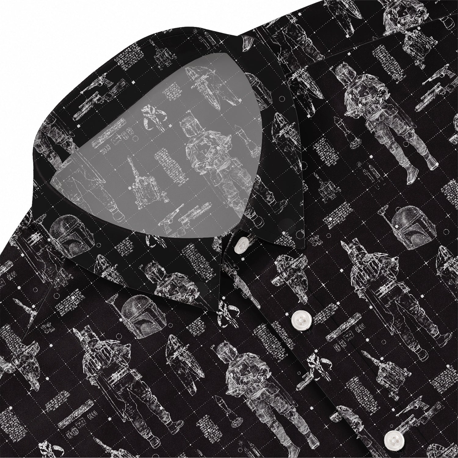 Boba Fett Equipment Blueprint Hawaiian Shirt with Pocket - Star Wars Schematic Button Down Shirt