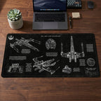 T-65B X-Wing Starfighter Blueprint Desk Mat - Star Wars Office Accessory Father's Day Gift