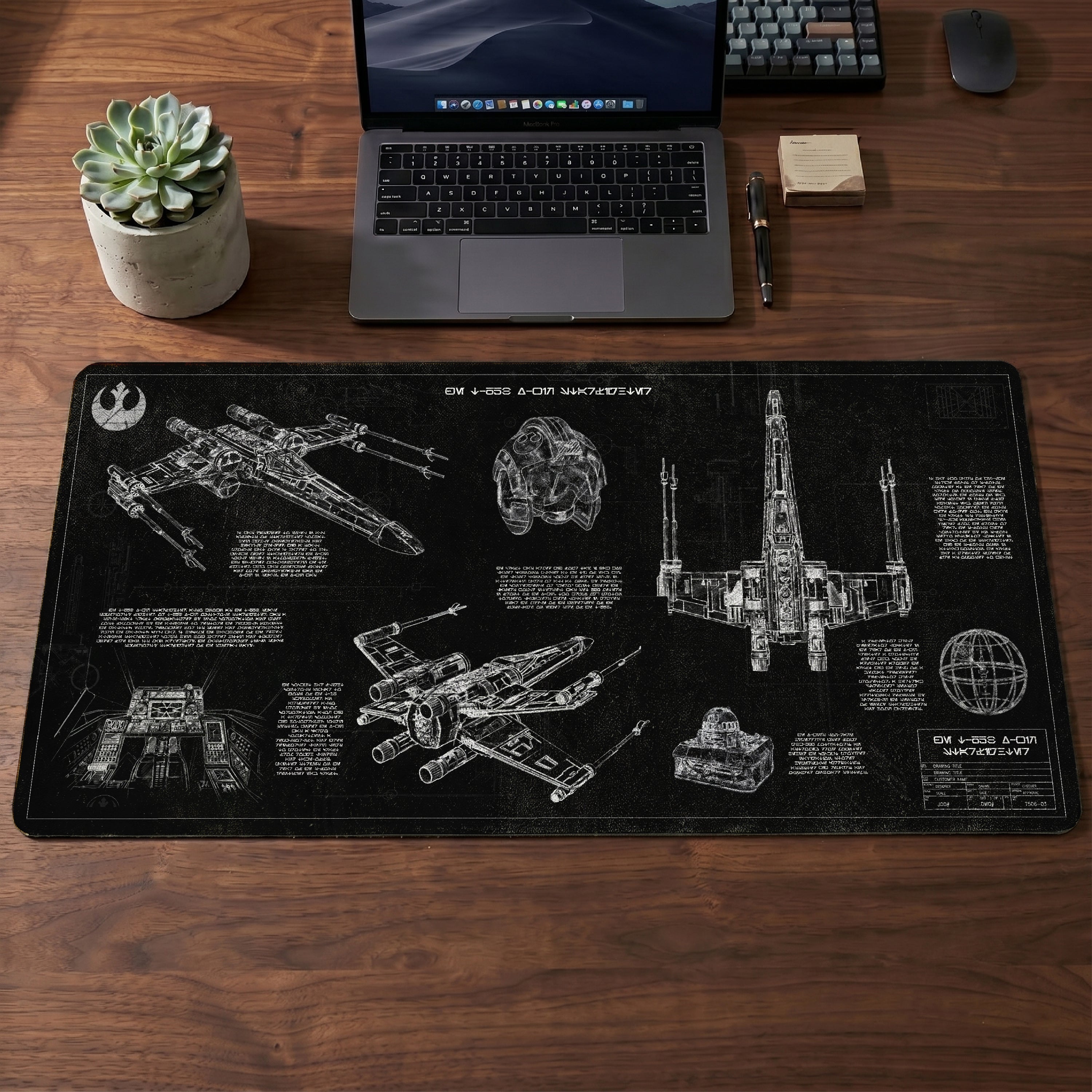T-65B X-Wing Starfighter Blueprint Desk Mat - Star Wars Office Accessory Father's Day Gift