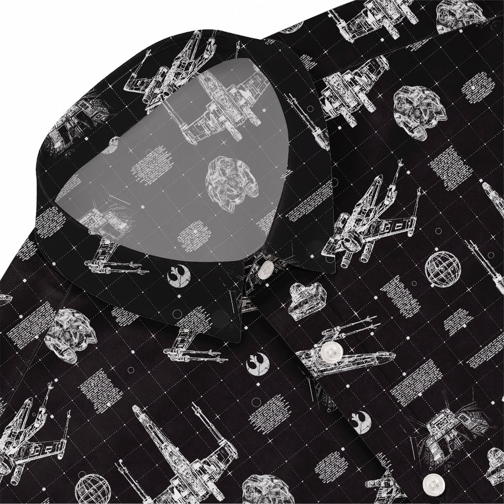 T-65B X-Wing Starfighter Blueprint Hawaiian Shirt with Pocket - Star Wars Schematic Button Down Shirt