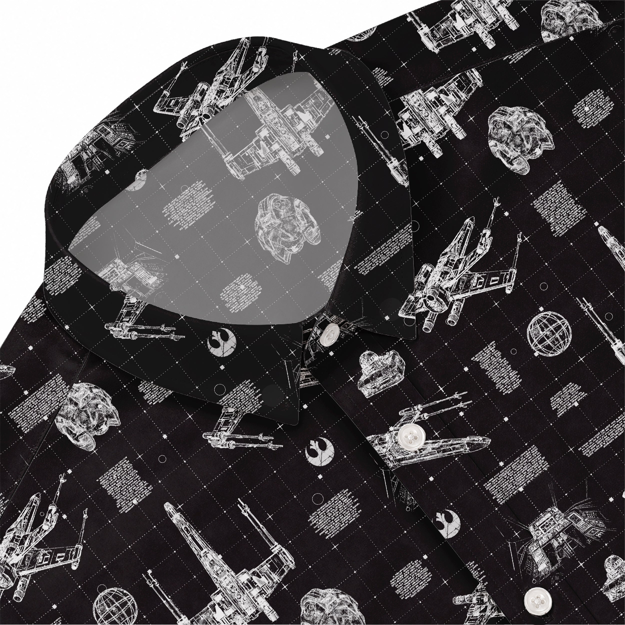 T-65B X-Wing Starfighter Blueprint Hawaiian Shirt with Pocket - Star Wars Schematic Button Down Shirt