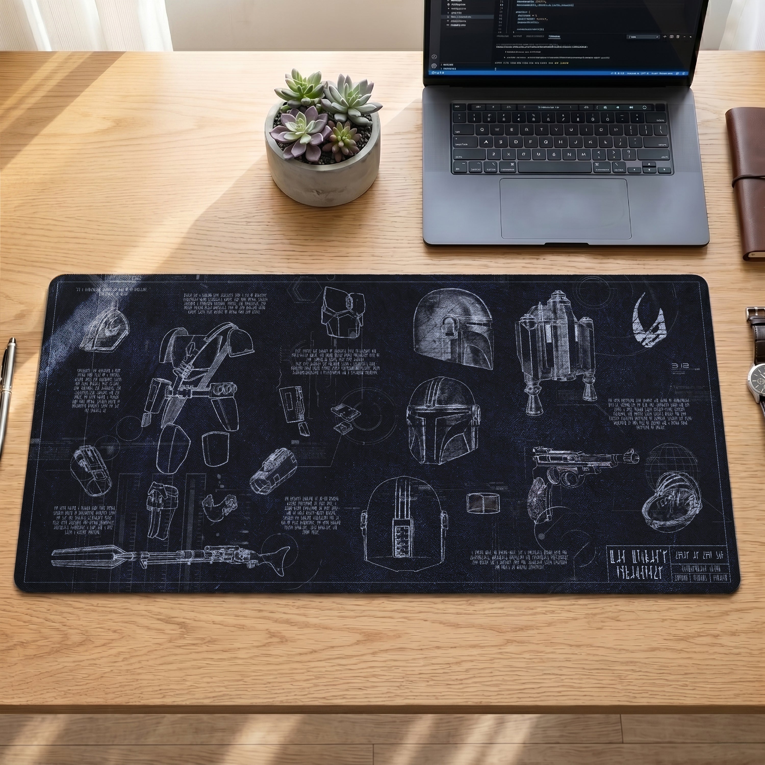 Mandalorian Equipment Blueprint Desk Mat - Star Wars Office Accessory Father's Day Gift