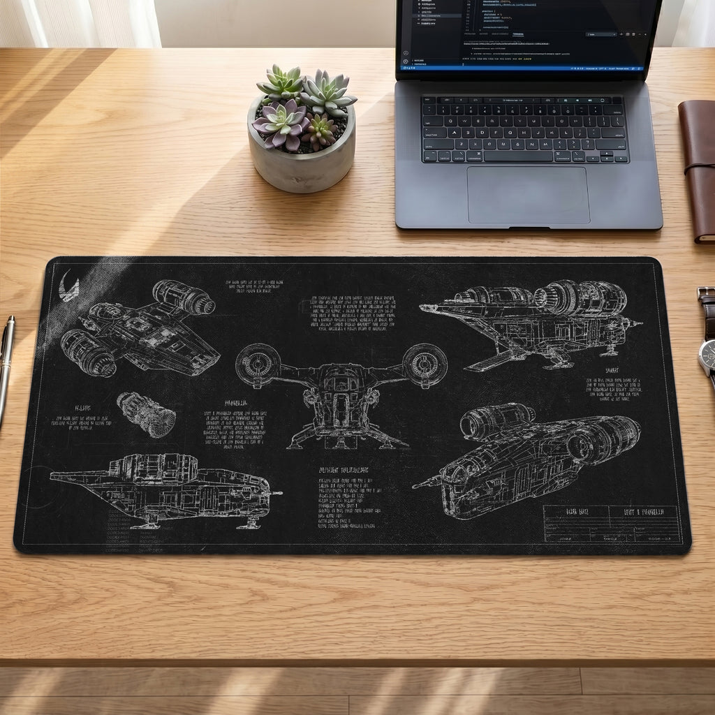 Razor Crest Blueprint Desk Mat - Star Wars Office Accessory Father's Day Gift