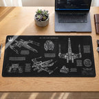 T-65B X-Wing Starfighter Blueprint Desk Mat - Star Wars Office Accessory Father's Day Gift