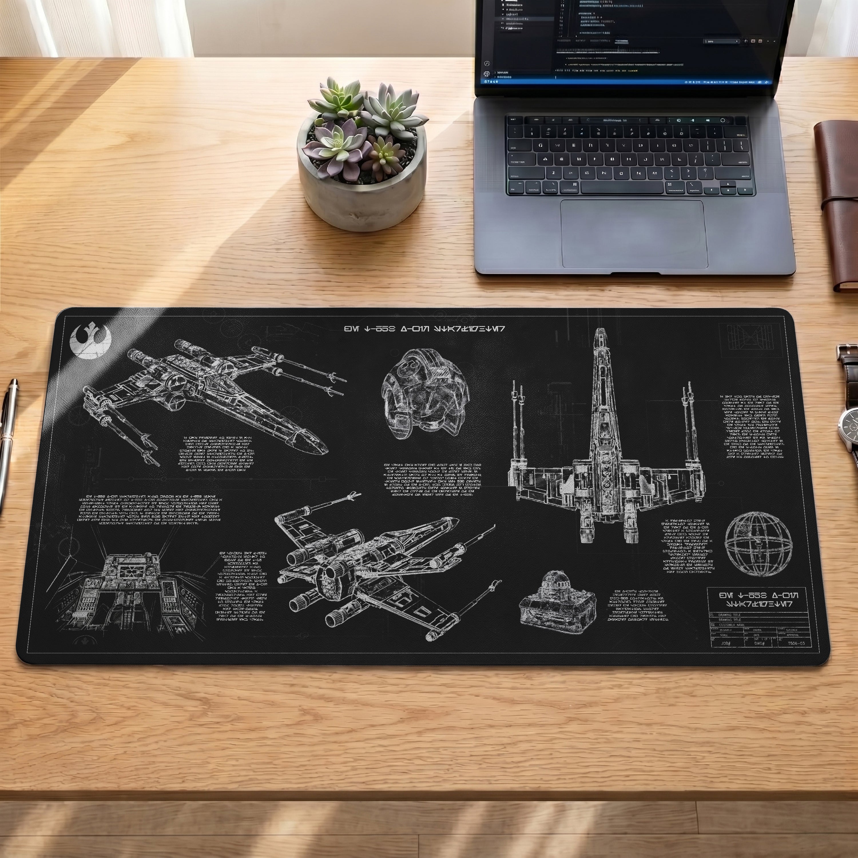 T-65B X-Wing Starfighter Blueprint Desk Mat - Star Wars Office Accessory Father's Day Gift