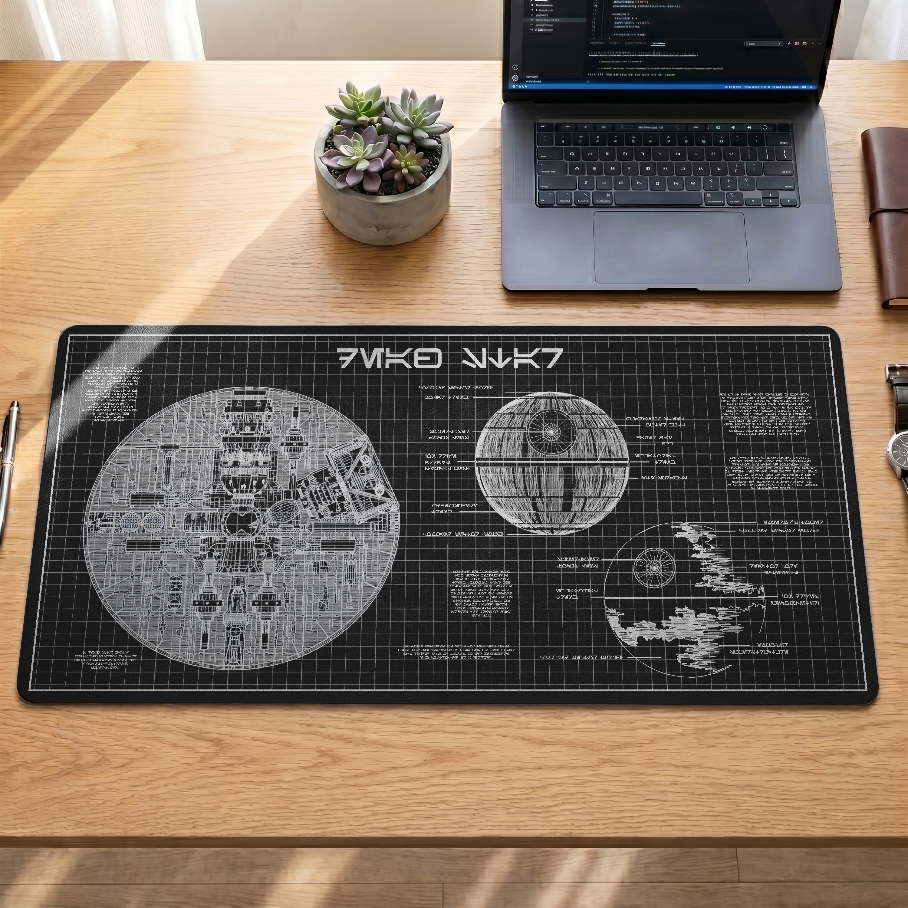 Death Star Blueprint Desk Mat - Star Wars Office Accessory Father's Day Gift