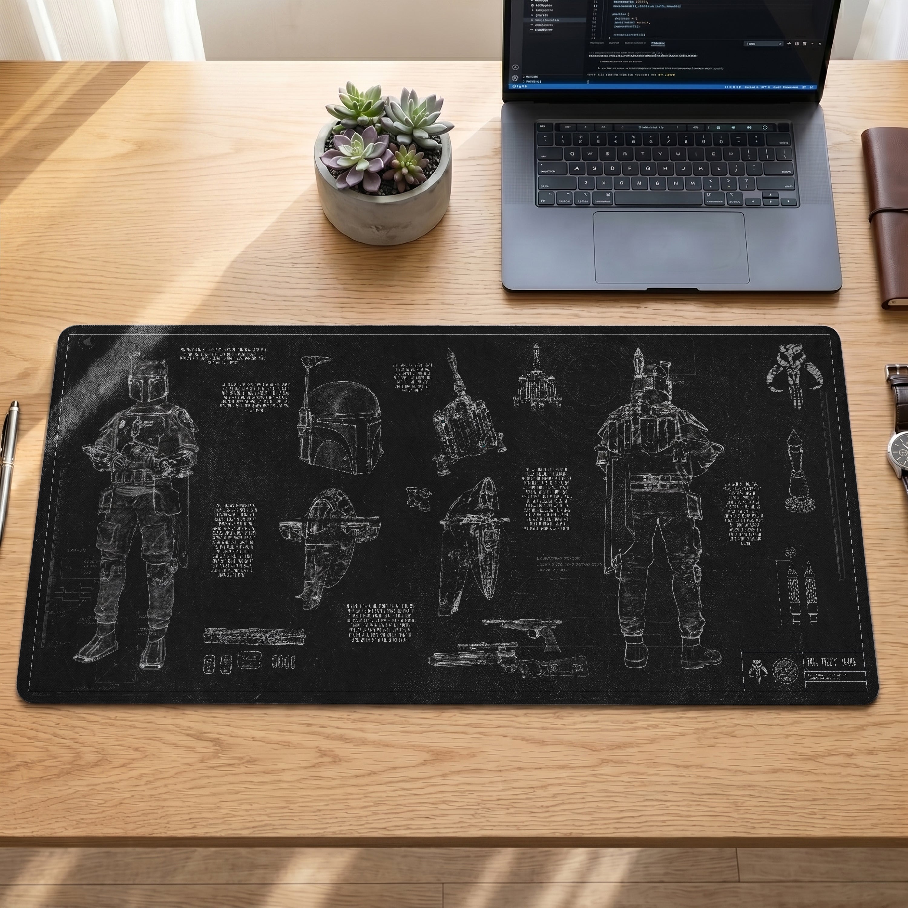 Boba Fett's Armor Blueprint Desk Mat - Star Wars Office Accessory Father's Day Gift