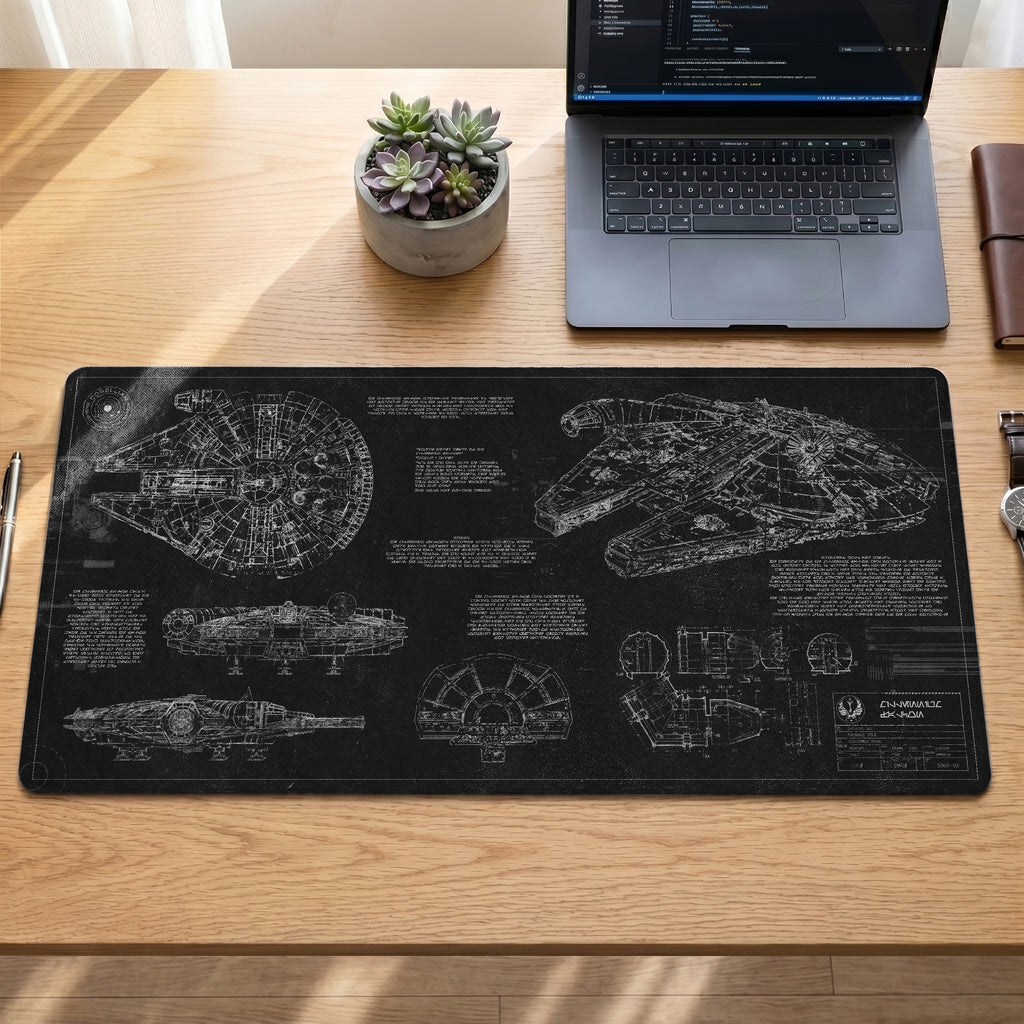 Millennium Falcon Blueprint Desk Mat - Star Wars Office Accessory Father's Day Gift