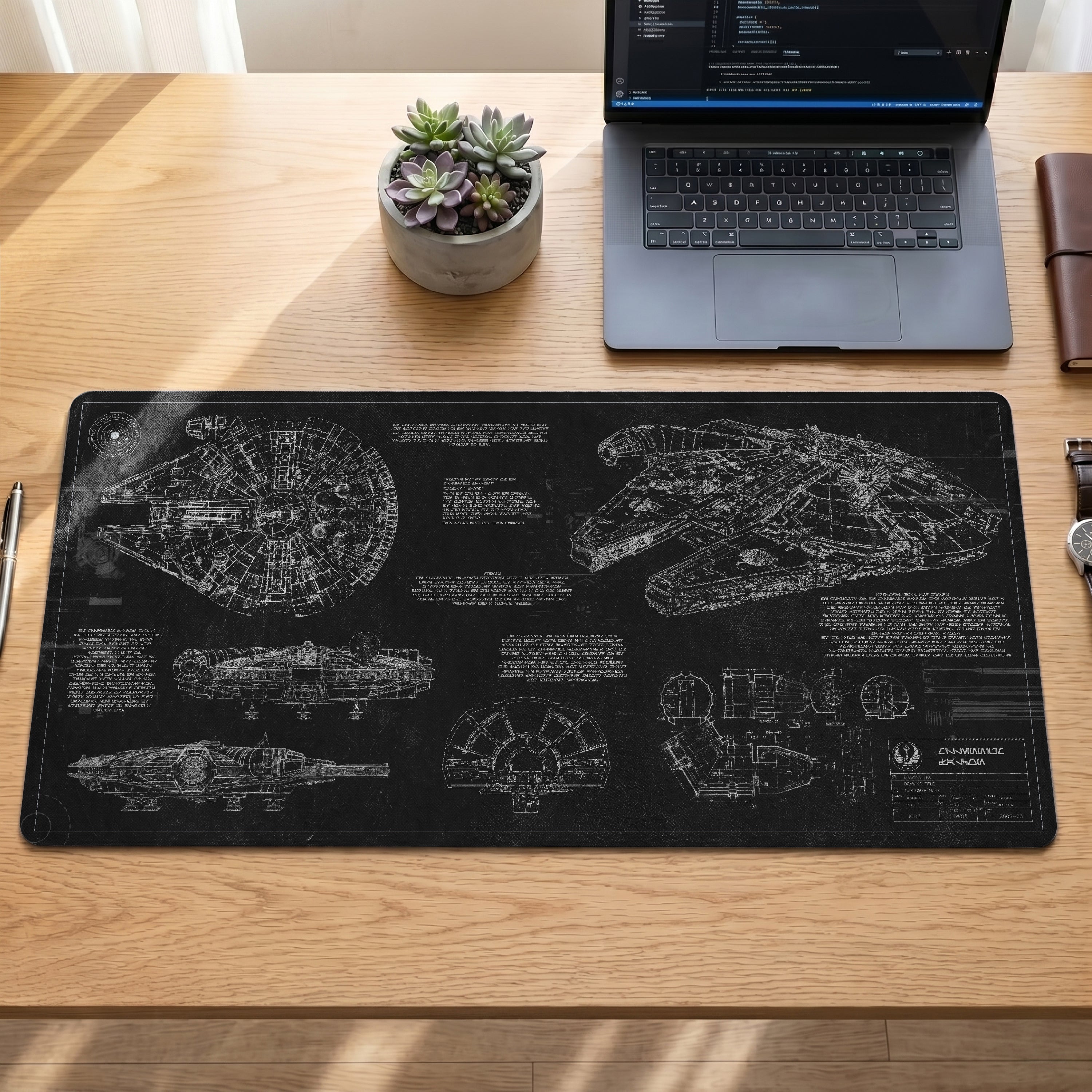 Millennium Falcon Blueprint Desk Mat - Star Wars Office Accessory Father's Day Gift