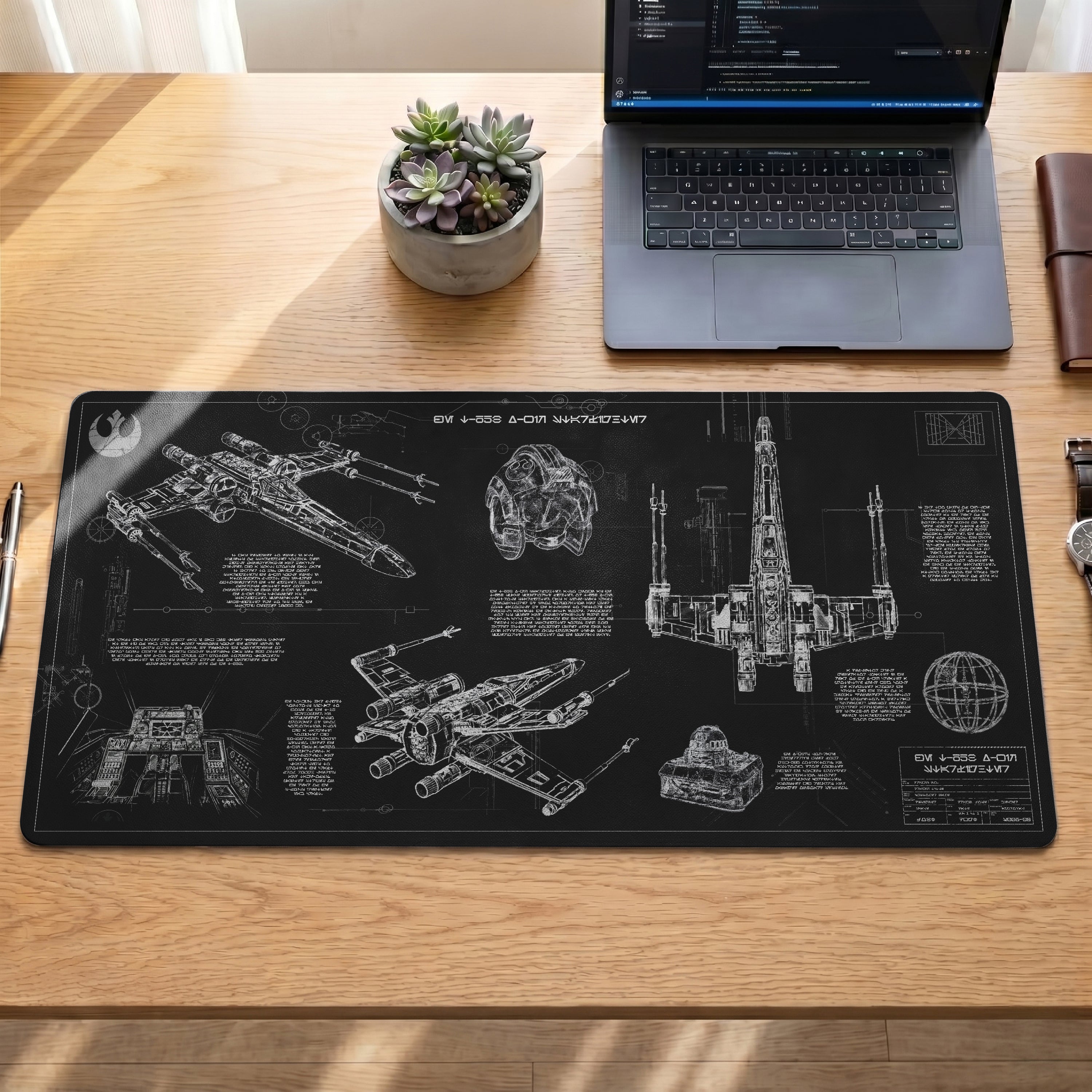 T-65B X-Wing Starfighter Blueprint Desk Mat - Star Wars Office Accessory Father's Day Gift