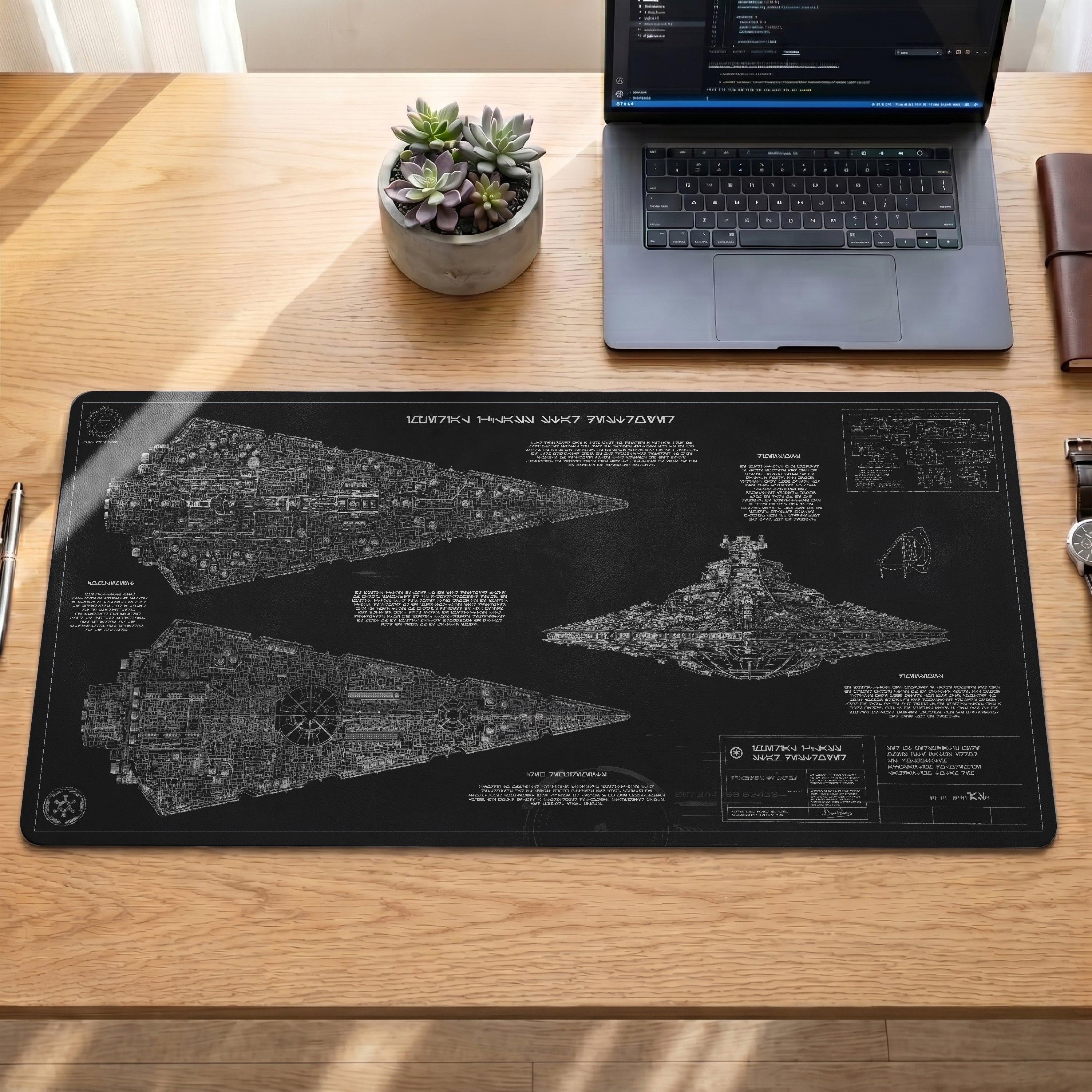 Imperial I-Class Star Destroyer Blueprint Desk Mat - Star Wars Office Accessory Father's Day Gift