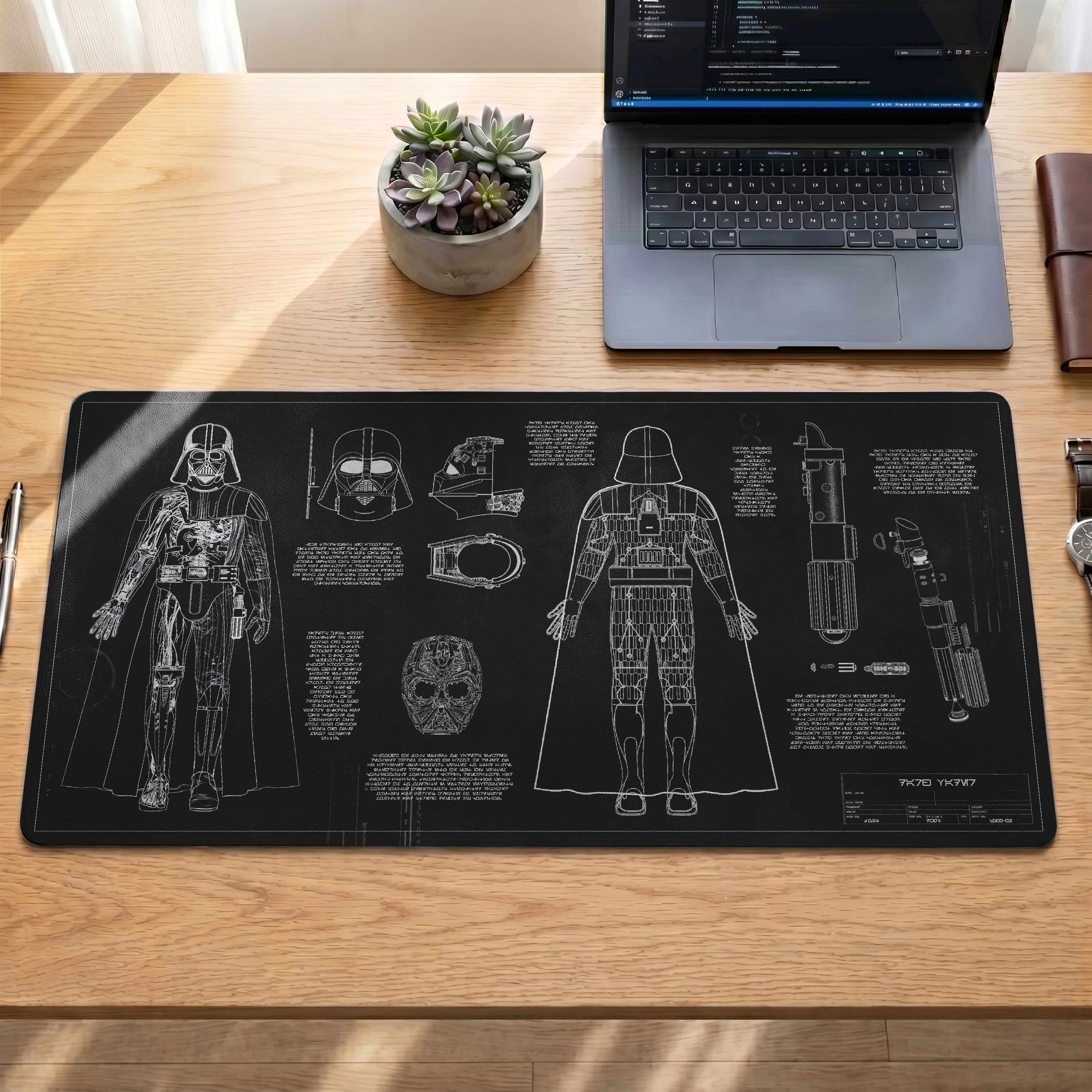 Darth Vader's Equipments Blueprint Desk Mat - Star Wars Office Accessory Father's Day Gift