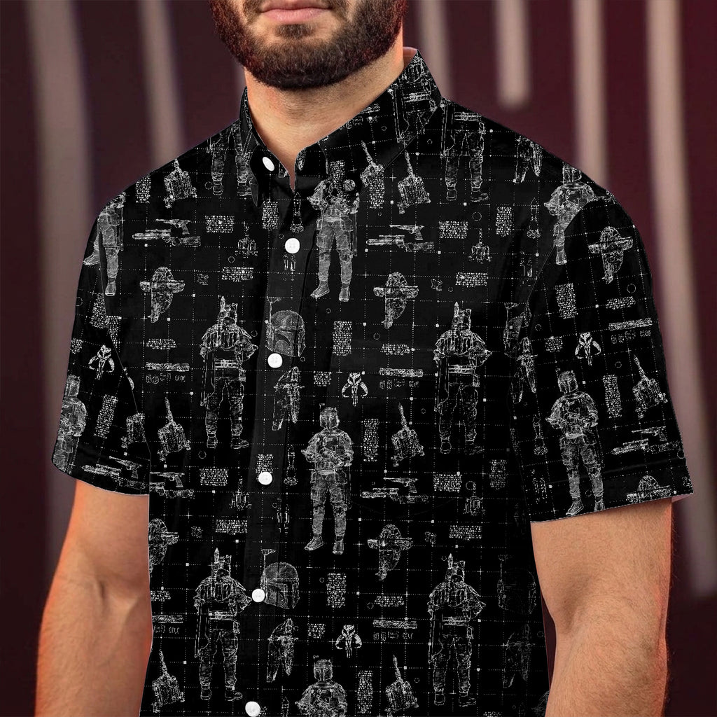 Boba Fett Equipment Blueprint Hawaiian Shirt with Pocket - Star Wars Schematic Button Down Shirt