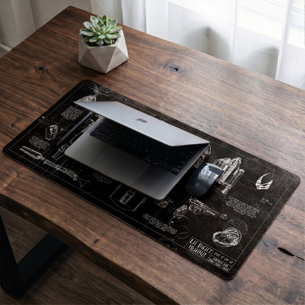 Mandalorian Equipment Blueprint Desk Mat - Star Wars Office Accessory Father's Day Gift