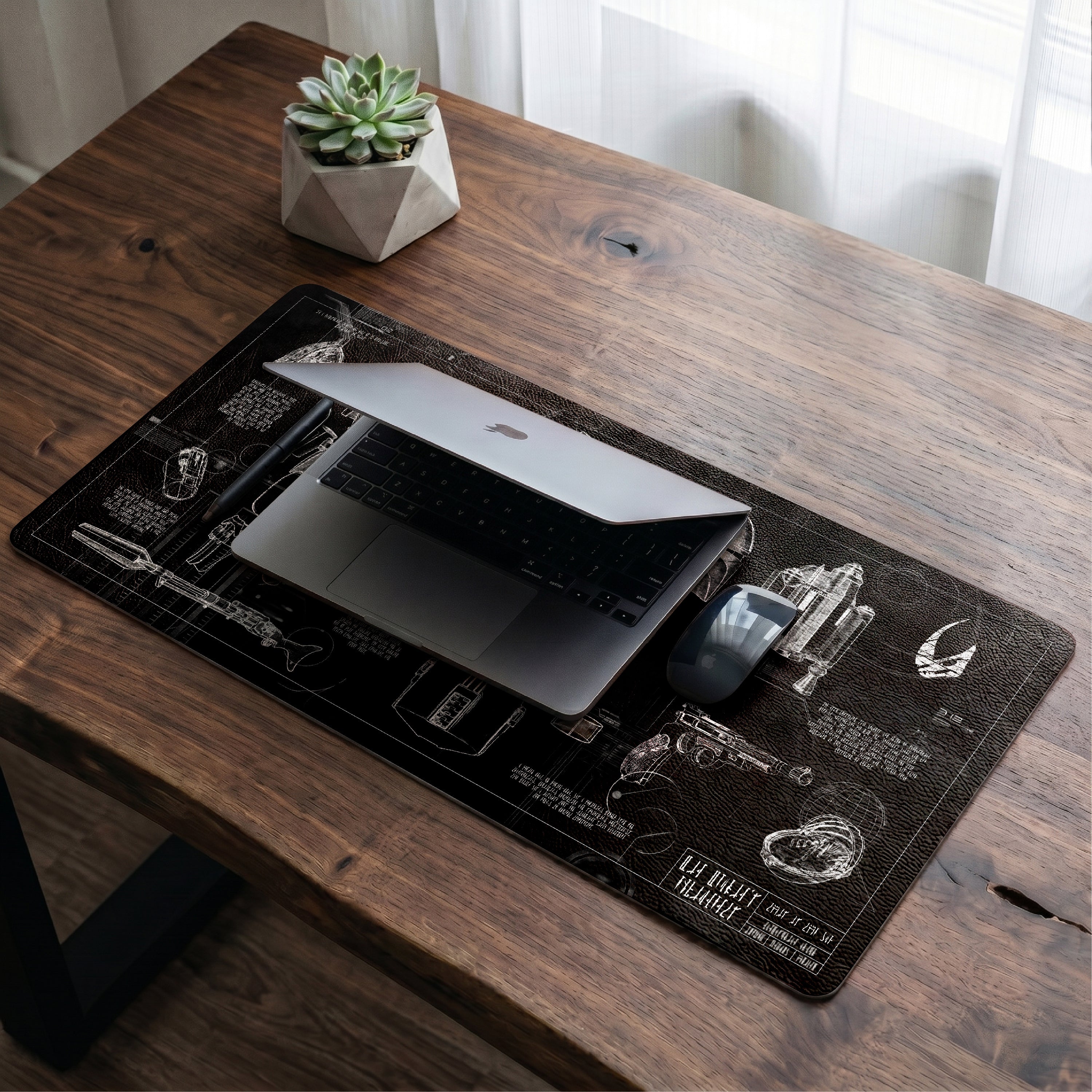 Mandalorian Equipment Blueprint Desk Mat - Star Wars Office Accessory Father's Day Gift