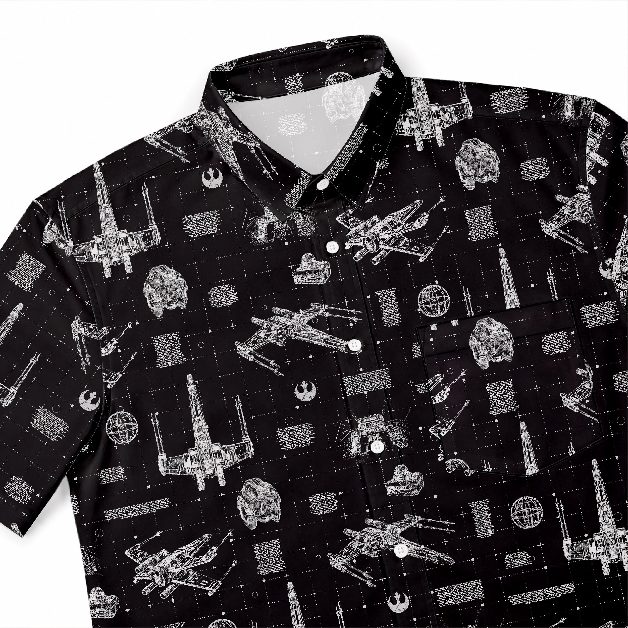 T-65B X-Wing Starfighter Blueprint Hawaiian Shirt with Pocket - Star Wars Schematic Button Down Shirt