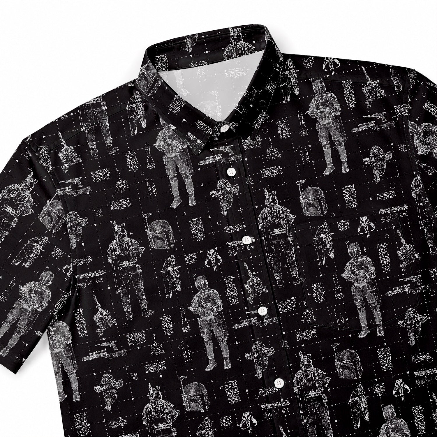 Boba Fett Equipment Blueprint Hawaiian Shirt with Pocket - Star Wars Schematic Button Down Shirt
