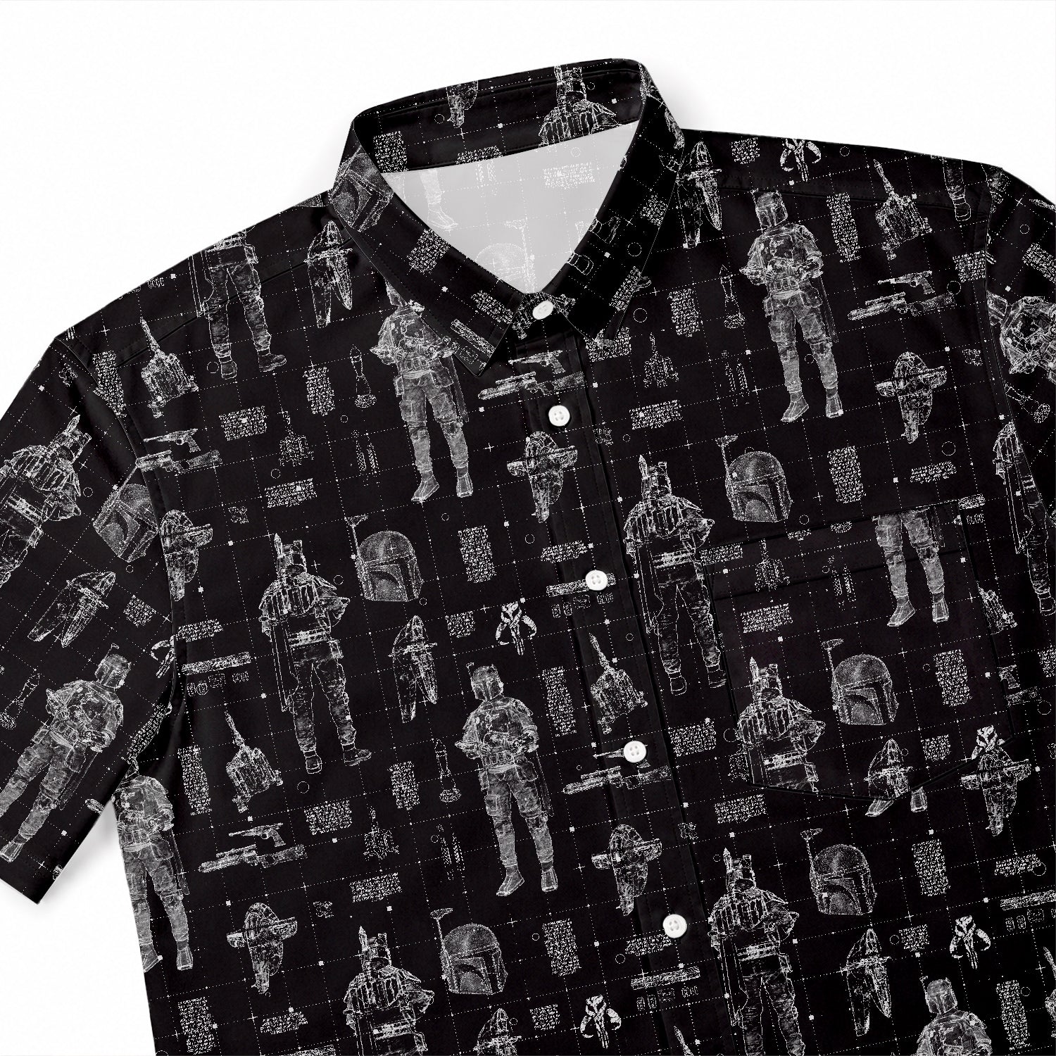 Boba Fett Equipment Blueprint Hawaiian Shirt with Pocket - Galactic Schematic Button Down Shirt