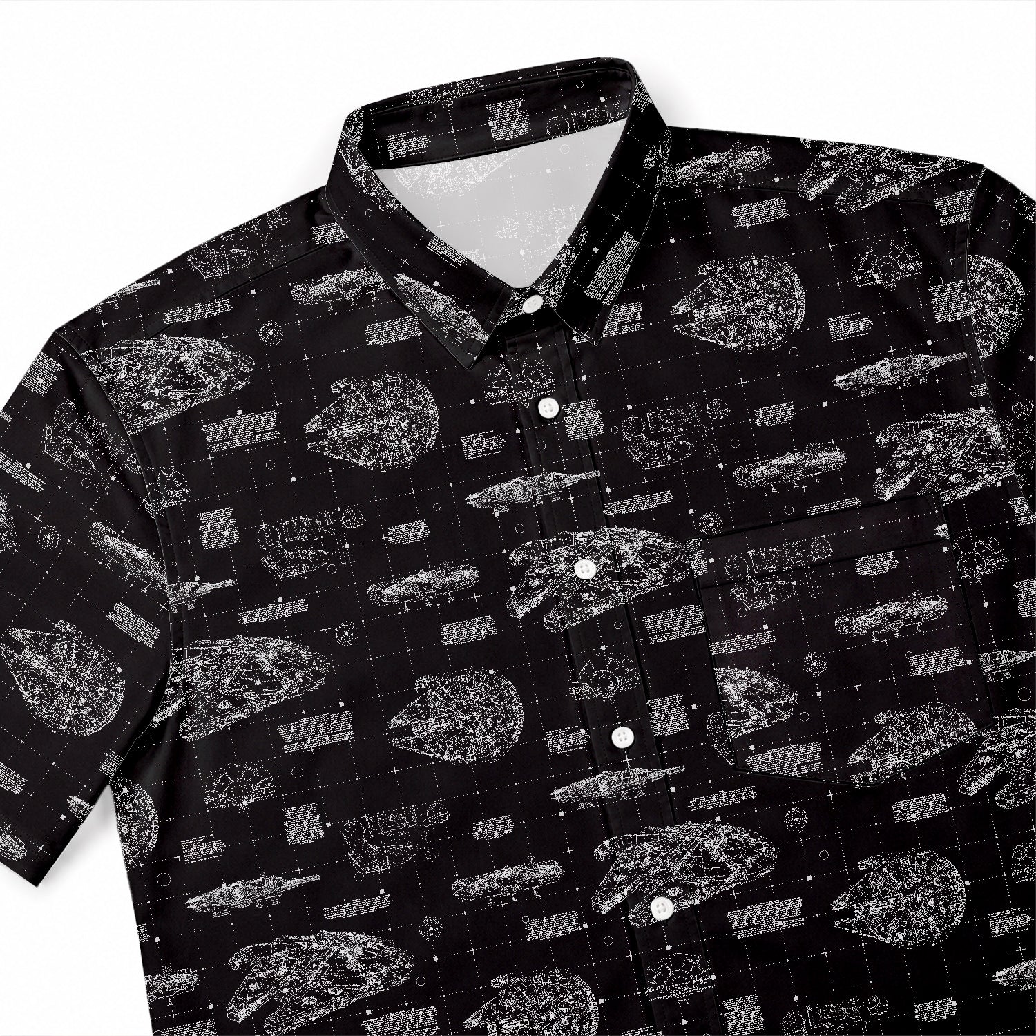 Millennium Falcon Blueprint Hawaiian Shirt with Pocket - Star Wars Schematic Button Down Shirt