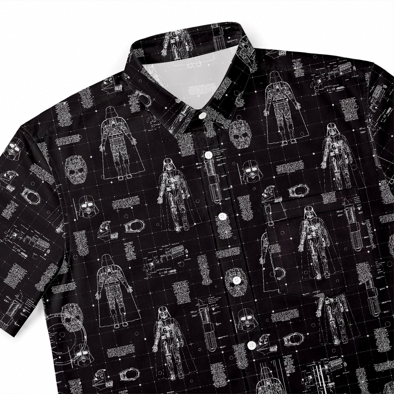 Darth Vader's Equipment Blueprint Hawaiian Shirt with Pocket - Galactic Schematic Button Down Shirt