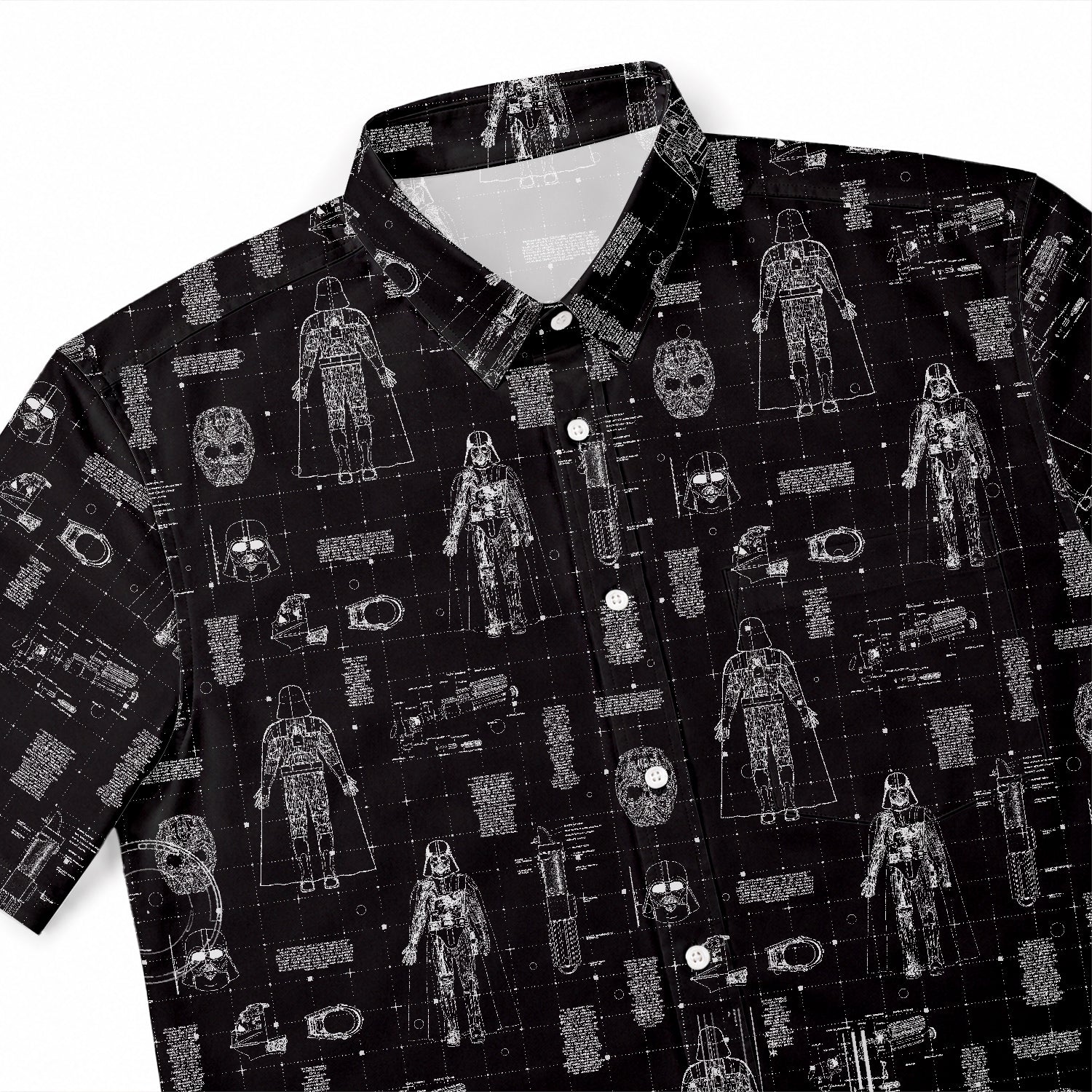 Darth Vader's Equipment Blueprint Hawaiian Shirt with Pocket - Star Wars Schematic Button Down Shirt