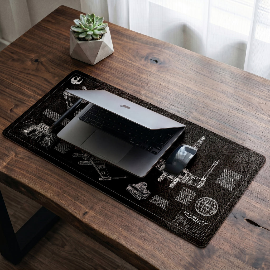 T-65B X-Wing Starfighter Blueprint Desk Mat - Star Wars Office Accessory Father's Day Gift