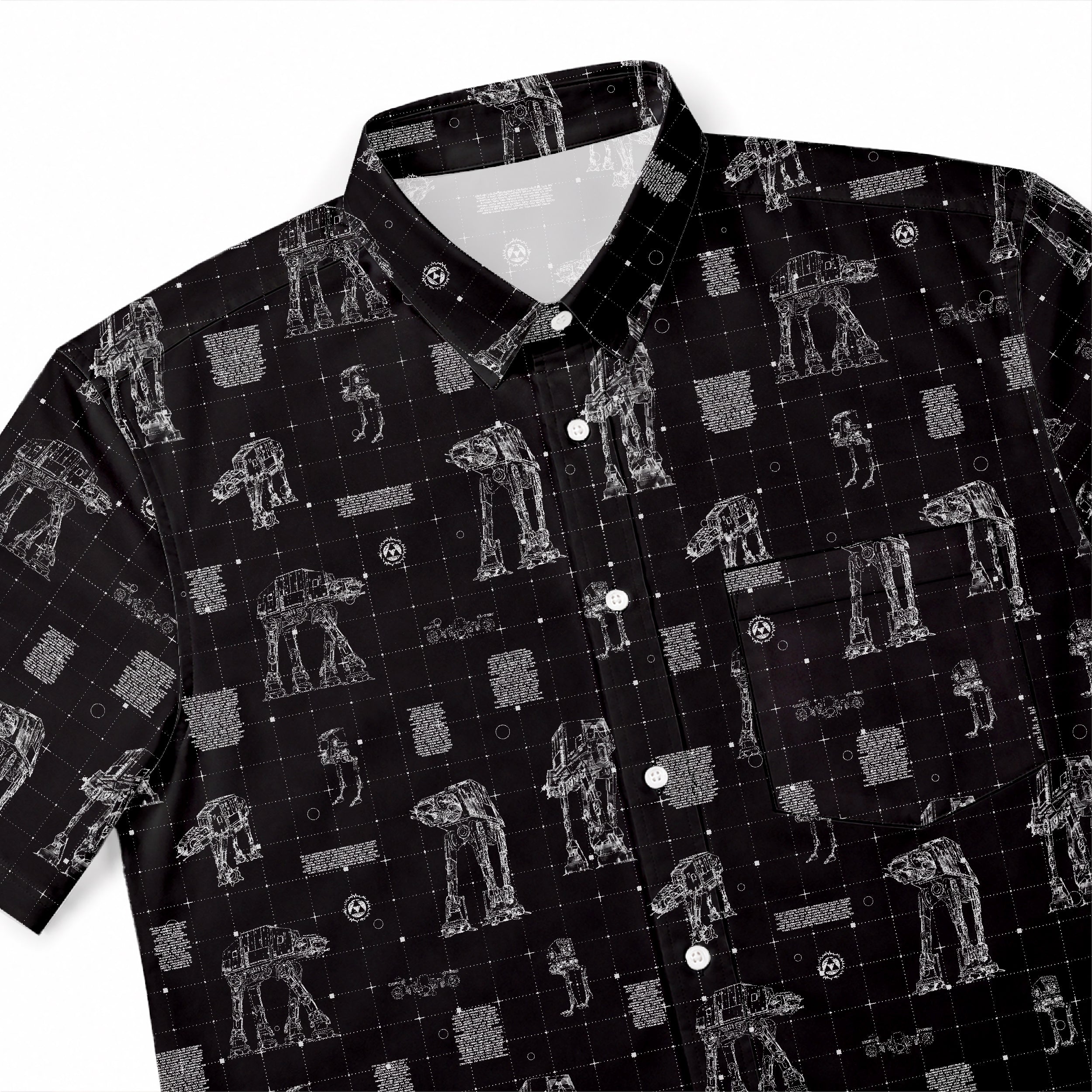 AT-AT Blueprint Hawaiian Shirt with Pocket - Galactic Schematic Button Down Shirt